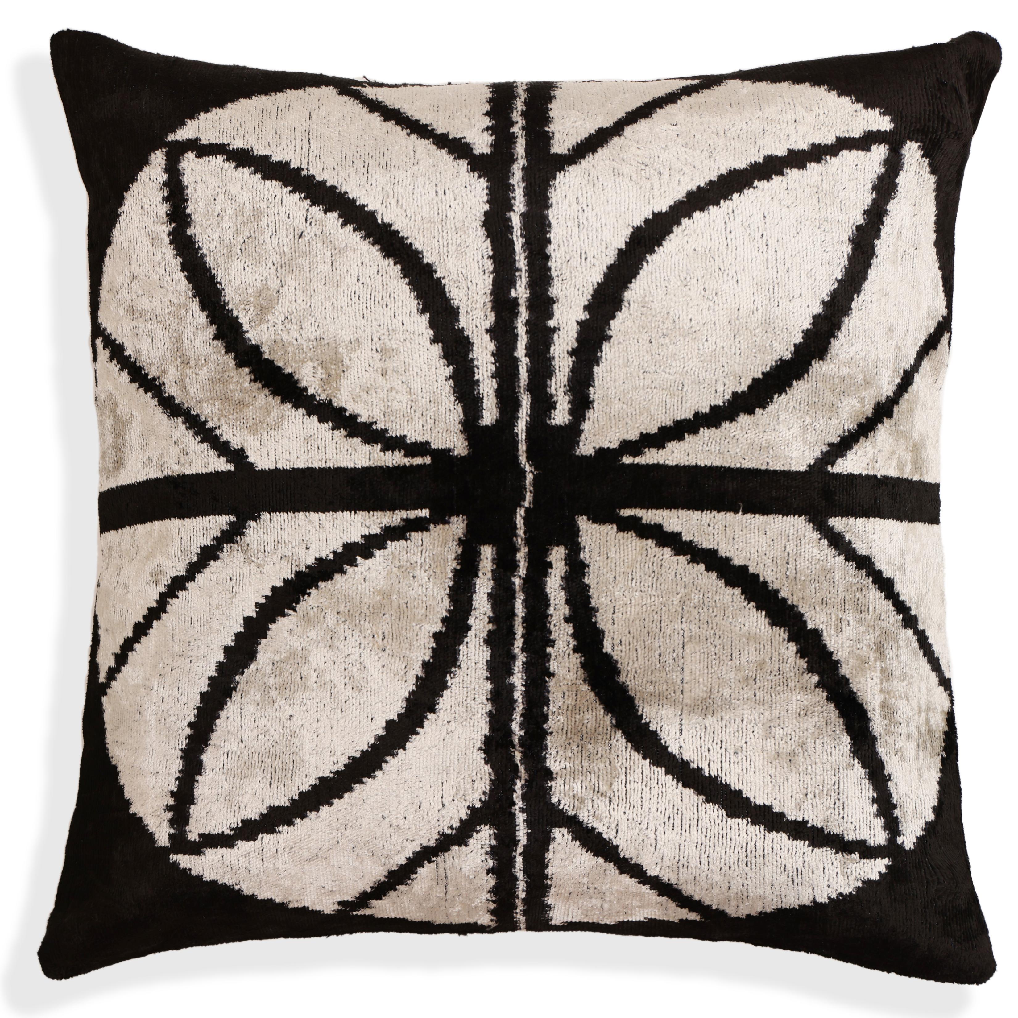 Black & Ivory Petal Silk Velvet Pillow 16x16 Handmade Luxury Cushion
