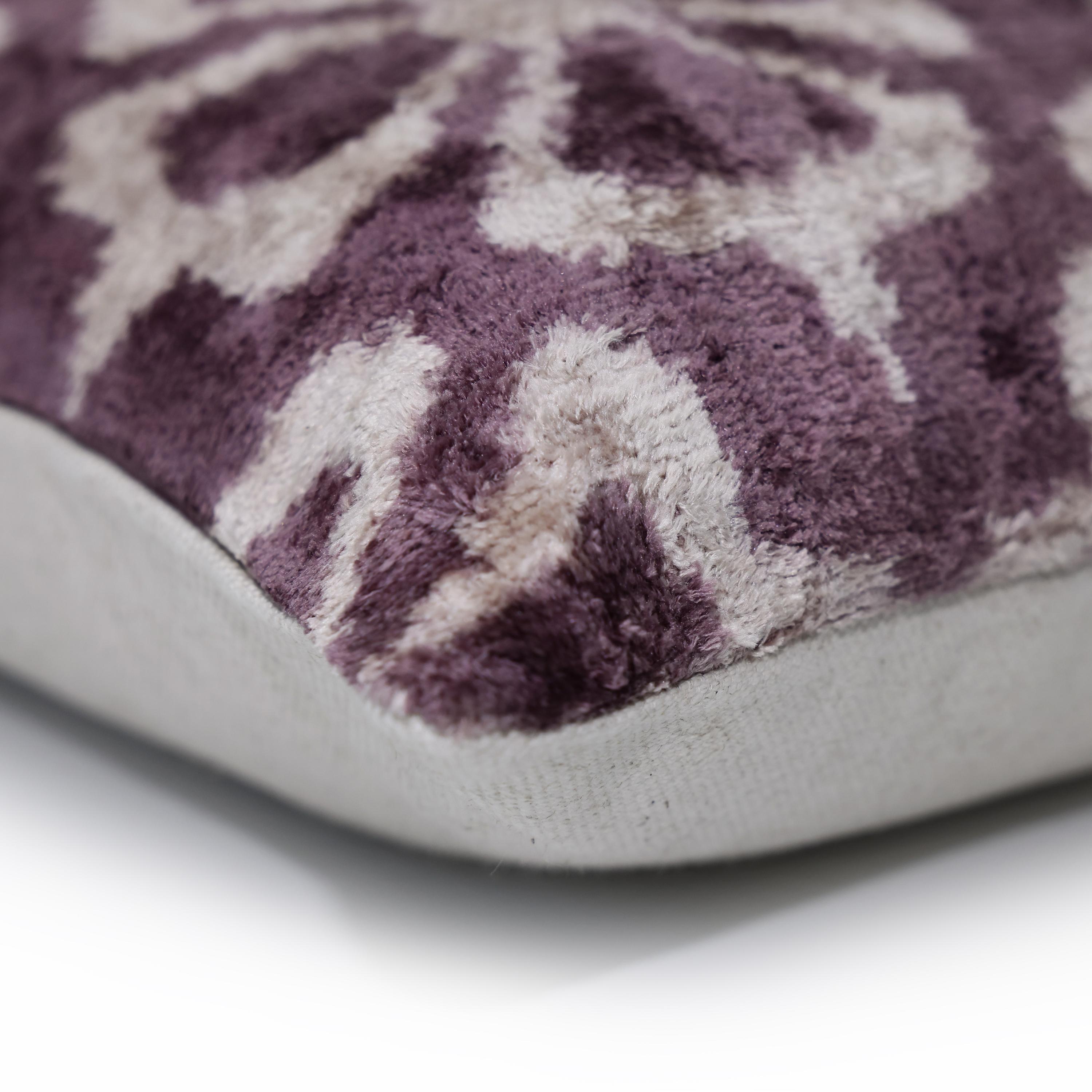 Hand-Knotted Plum Ikat Silk Velvet Pillow - 16x16 Organic Vegetable Dyed
