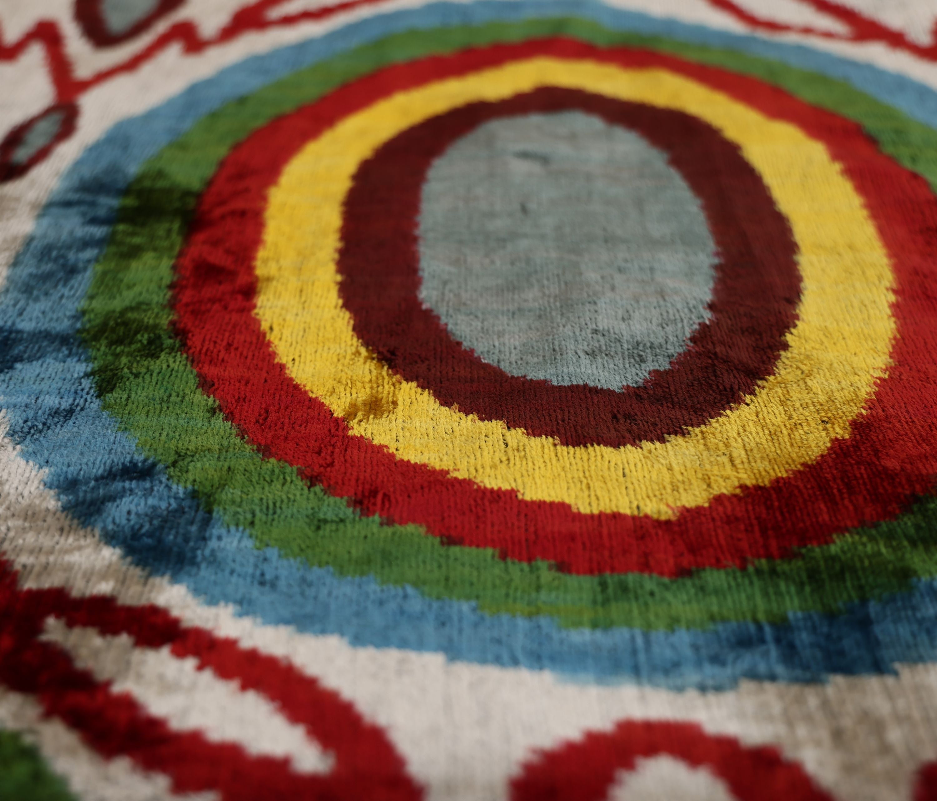 Handmade Silk Velvet Pillow 20x20 – Multicolor Ikat Circle Designer Cushion