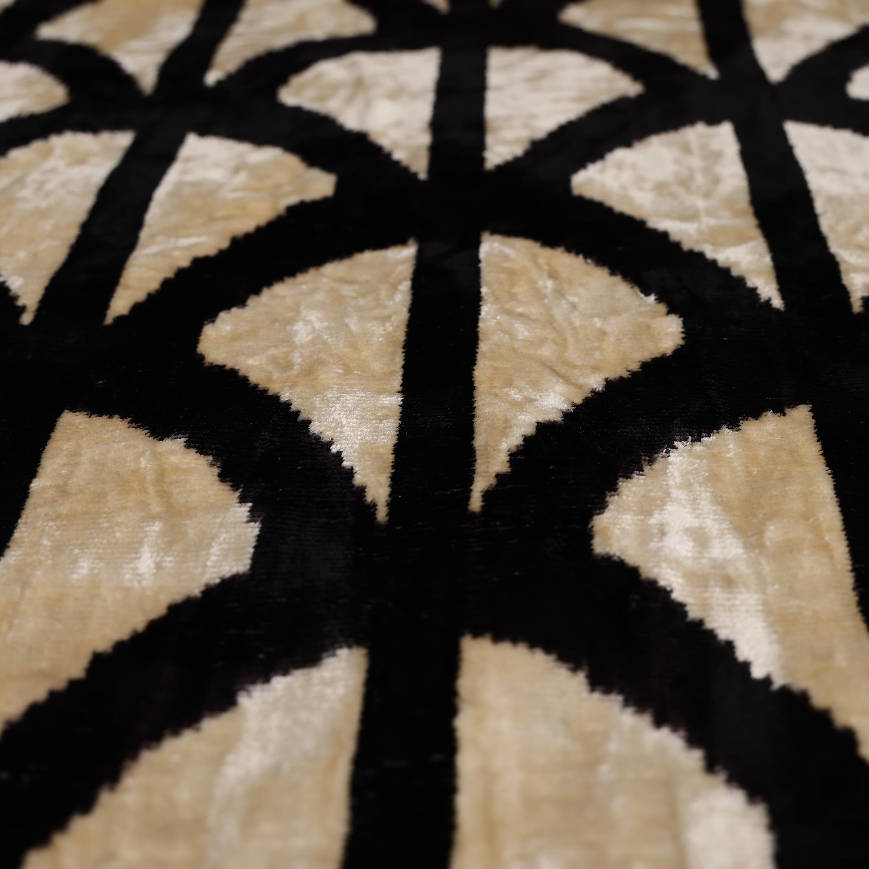 The Artisan Geometric Silk Velvet Pillow - Beige Bronze & Gold 20x20 in