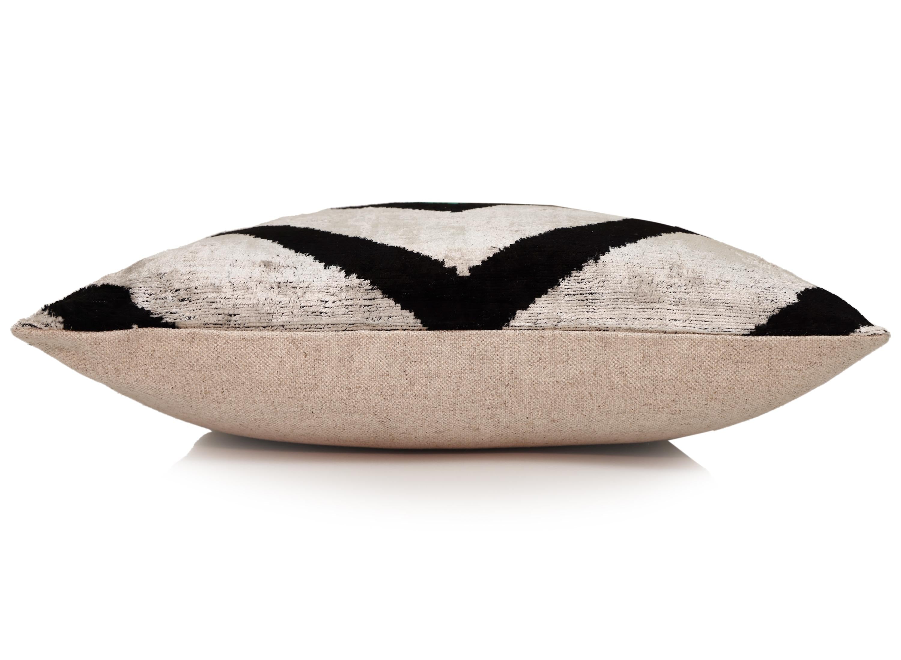 Green Chevron Silk Velvet Throw Pillow 20x20 | Handmade Organic Luxury