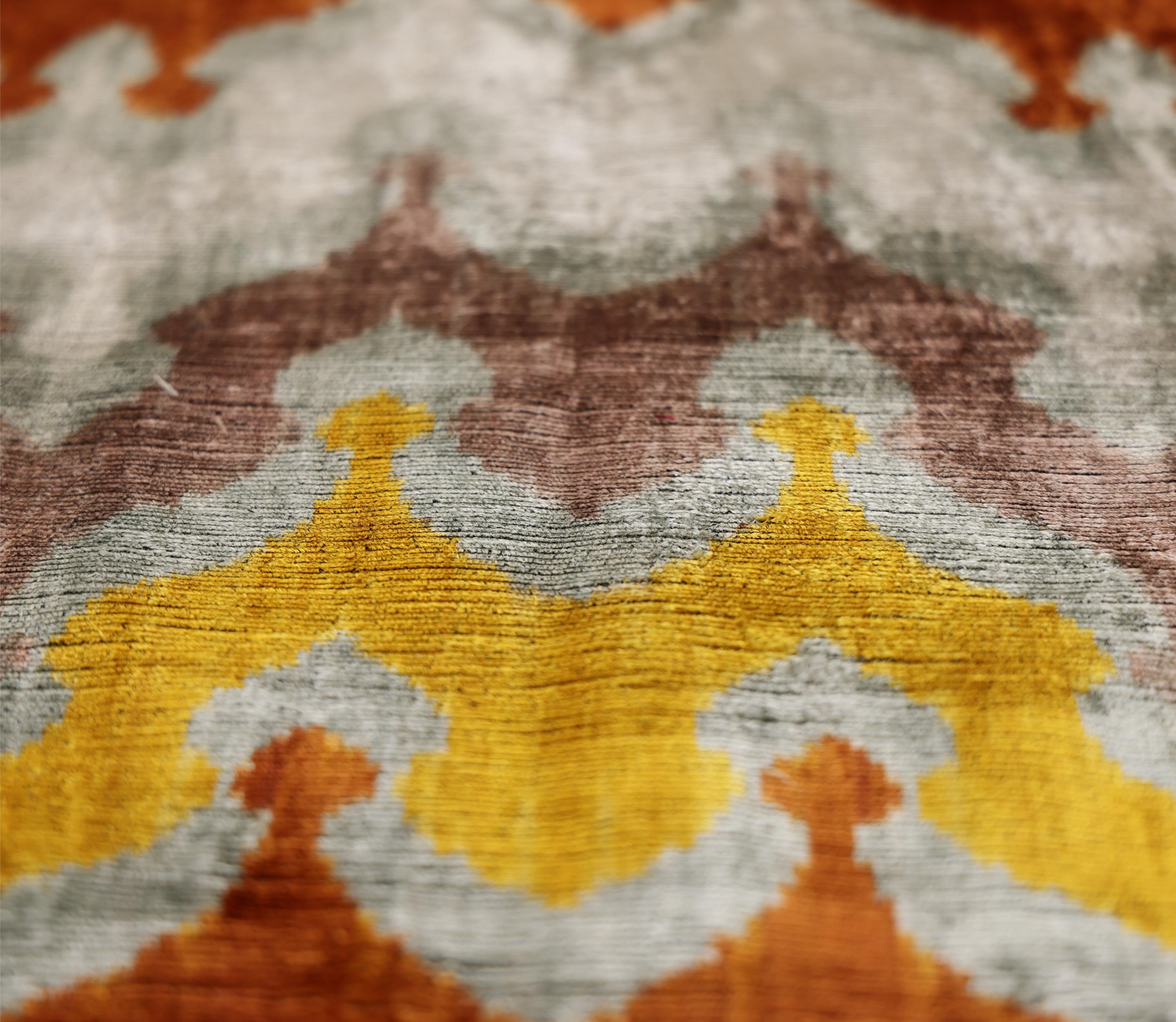 Luxury Handmade Silk Velvet Ikat Pillow 20x20 Inch Organic Vegetable Dyed