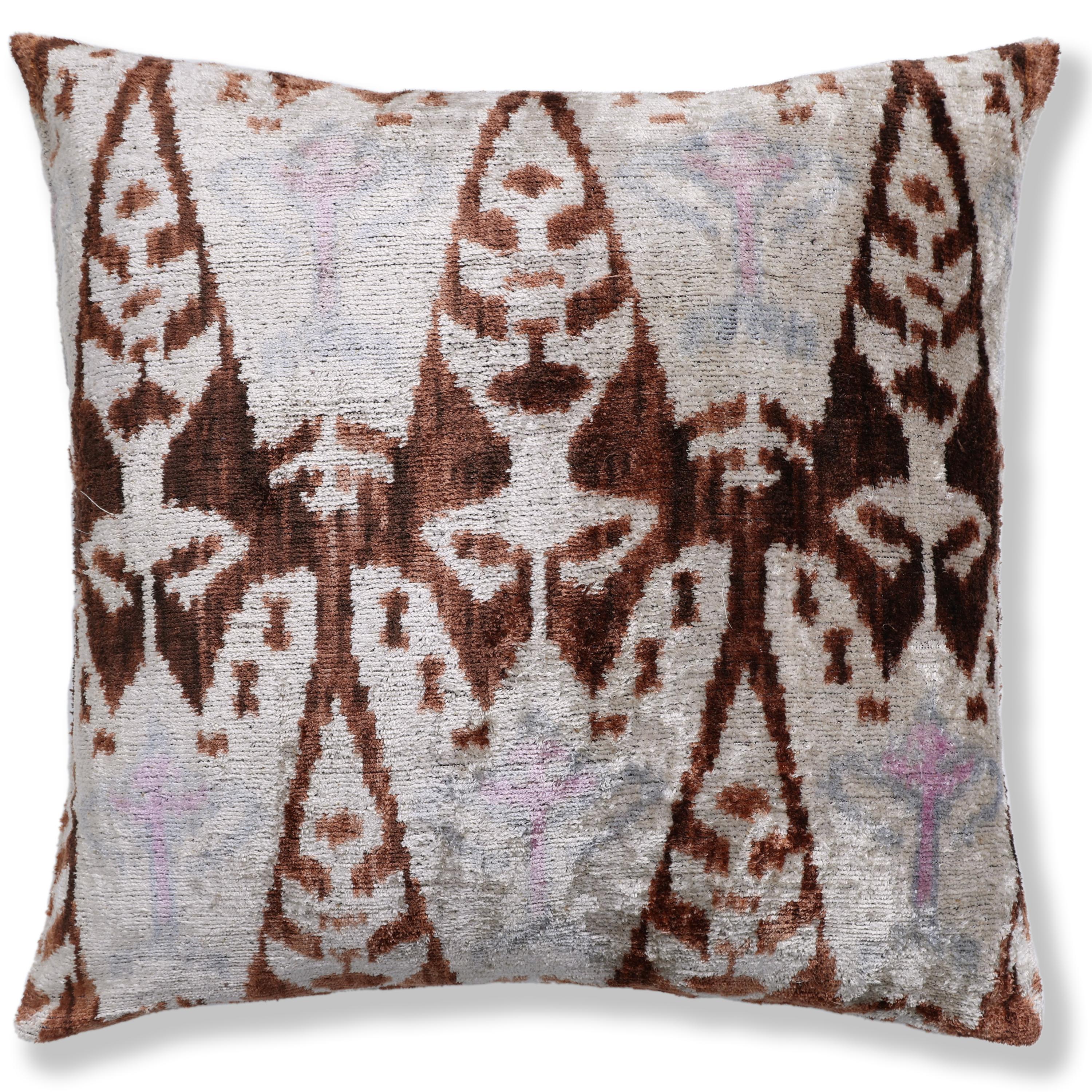 The Rust & Icy Lilac Vertical Ikat Silk Velvet Pillow - 20" x 20"