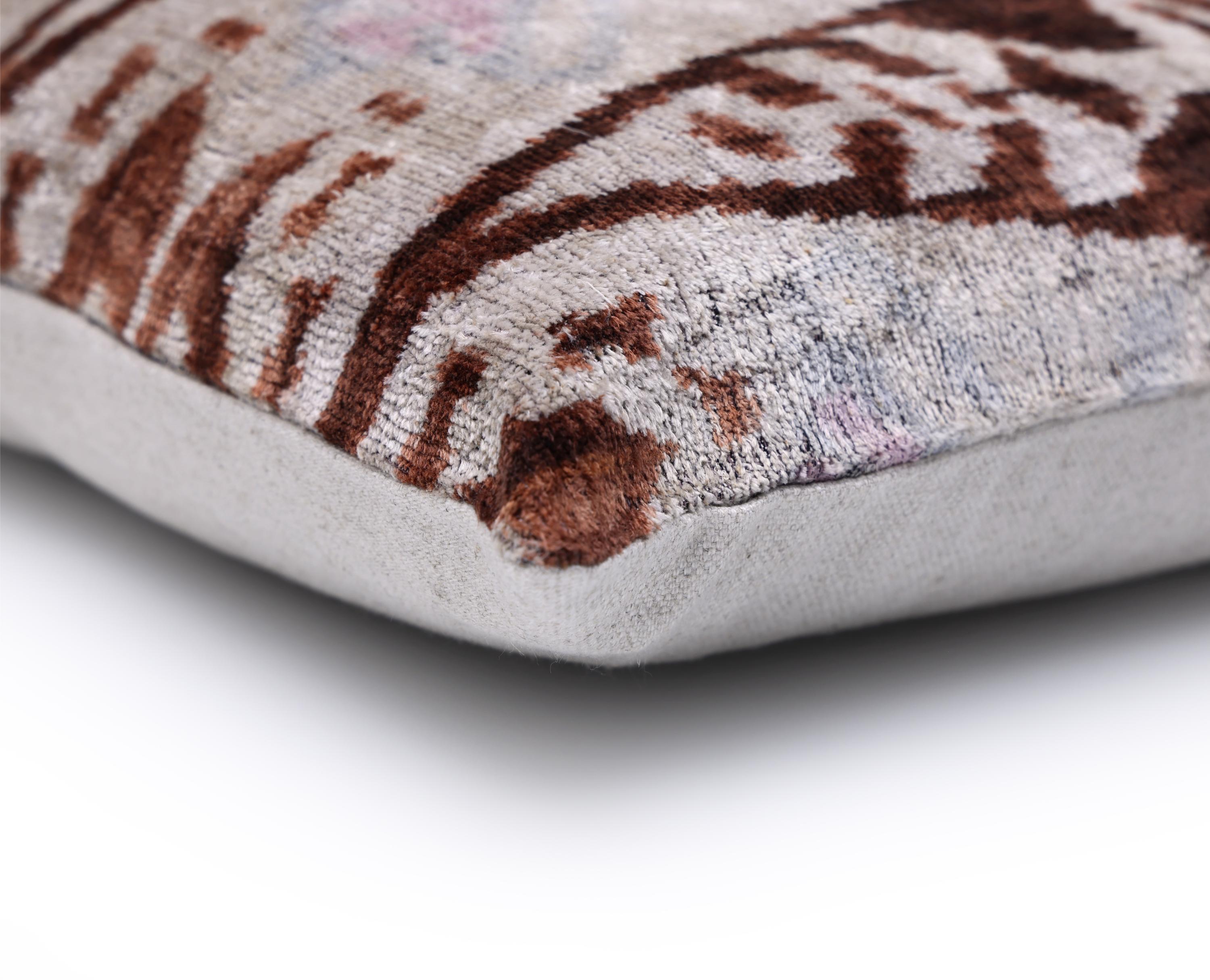 The Rust & Icy Lilac Vertical Ikat Silk Velvet Pillow - 20" x 20"