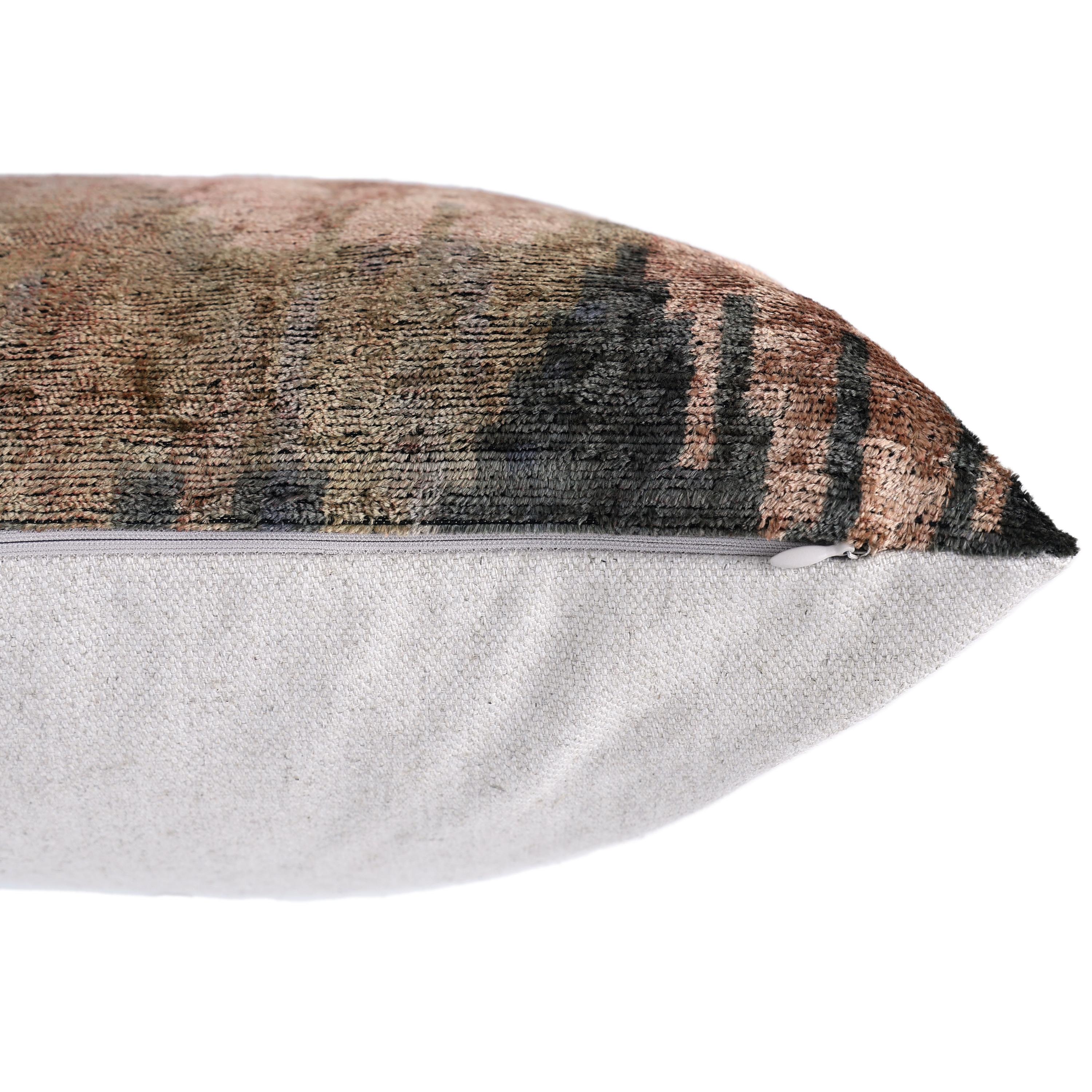 The Abstract Landscape Painterly Silk Velvet Pillow - Dusty Rose & Charcoal 20x20