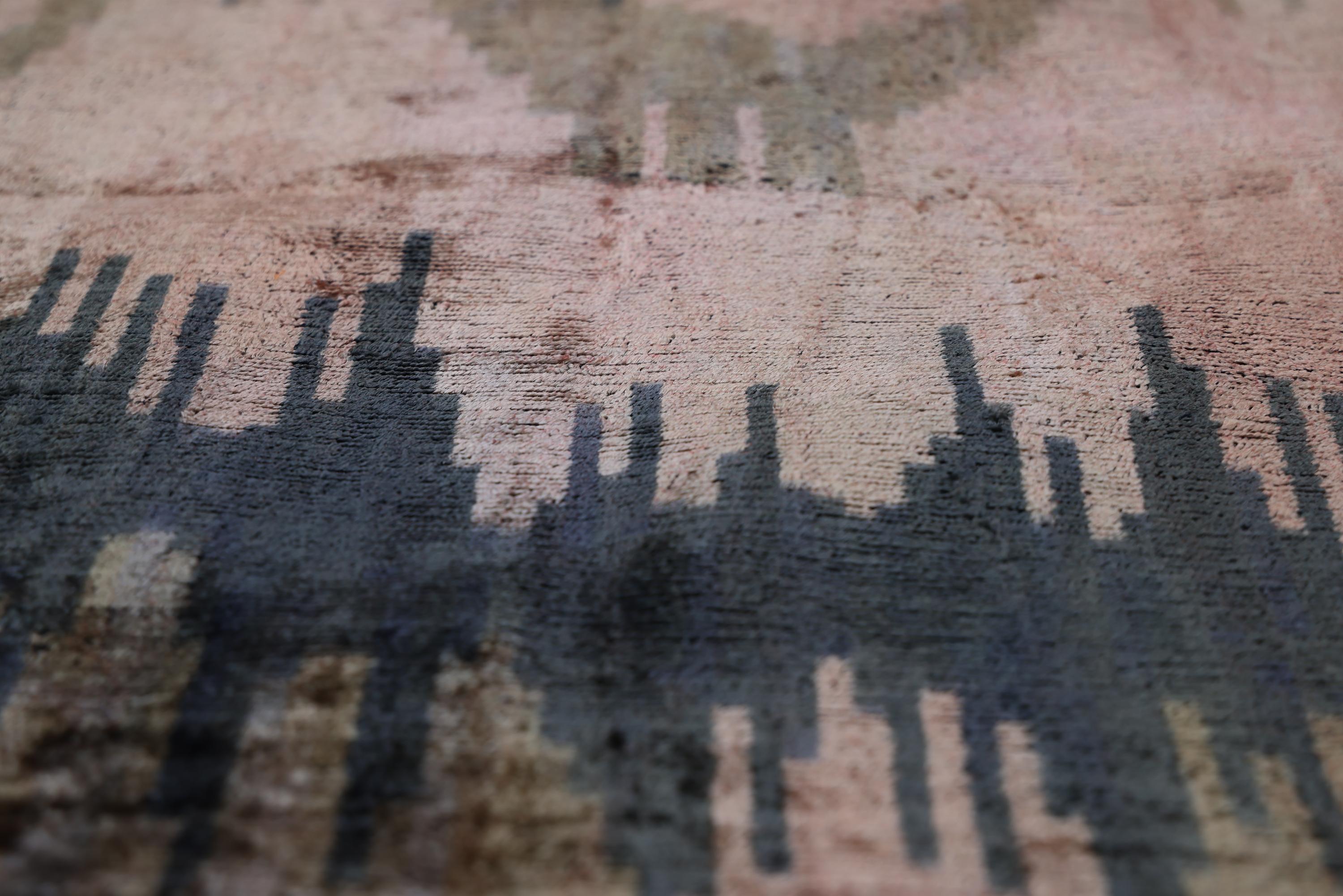 The Abstract Landscape Painterly Silk Velvet Pillow - Dusty Rose & Charcoal 20x20