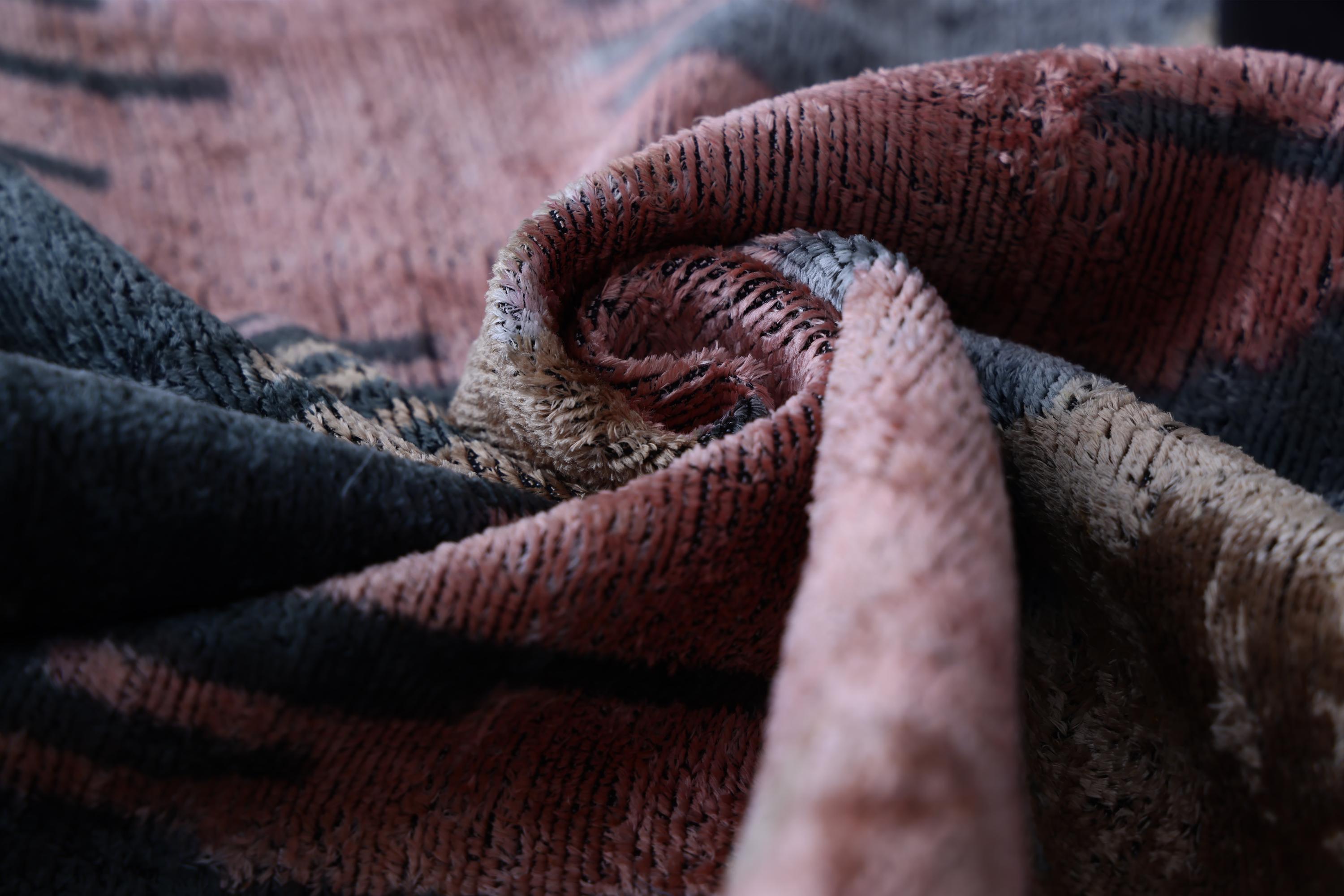 The Designer's Choice: Slate Blue & Dusty Rose Ikat Velvet Pillow 20x20 in