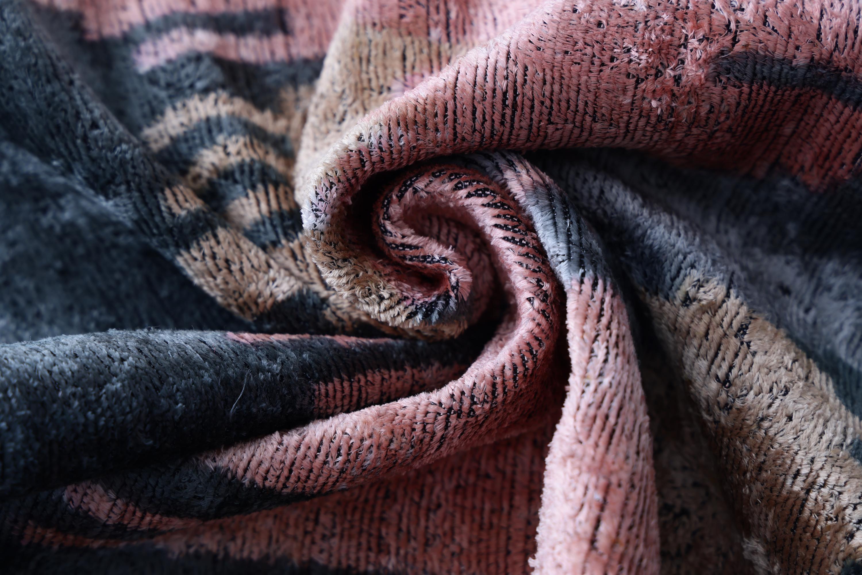 The Designer's Choice: Slate Blue & Dusty Rose Ikat Velvet Pillow 20x20 in