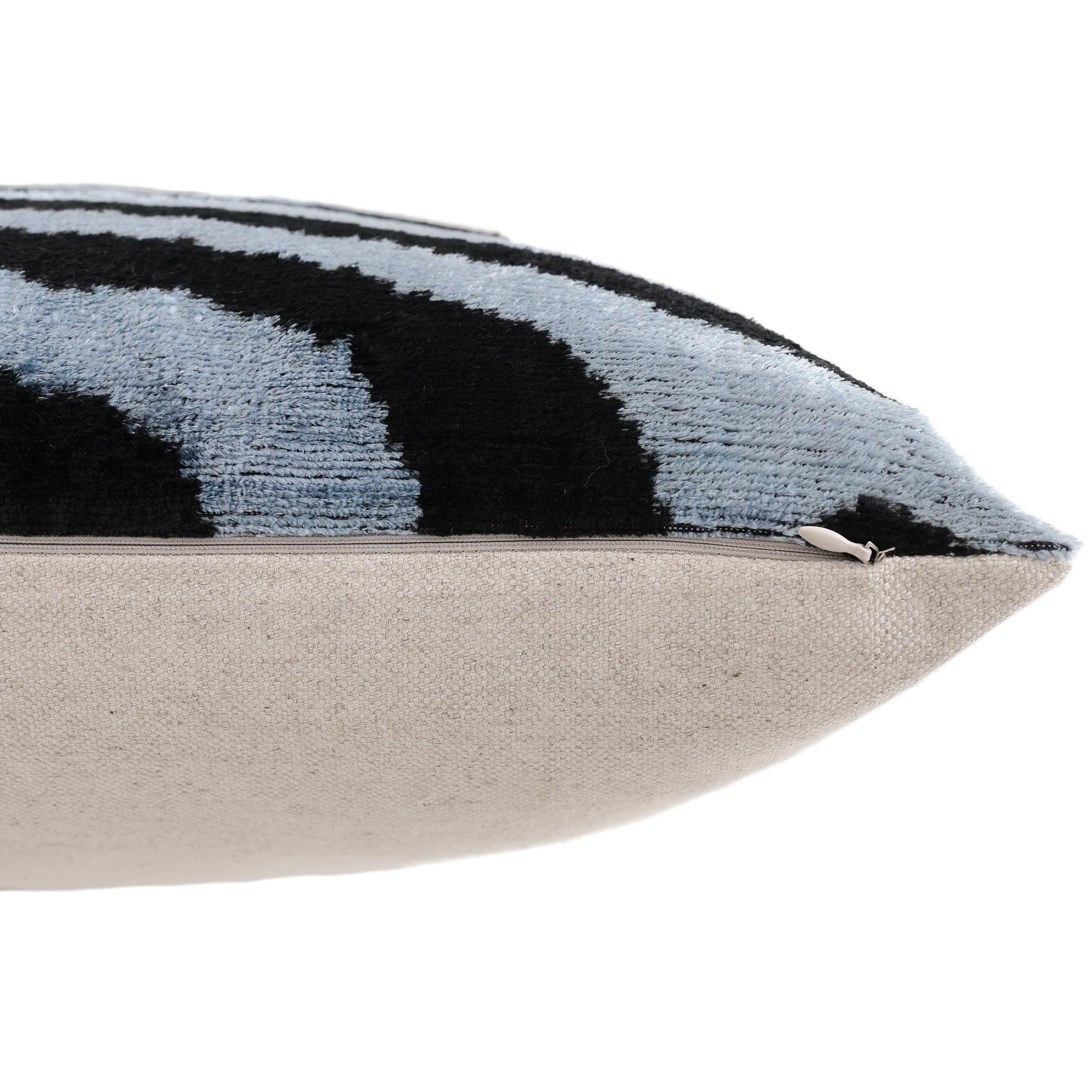 Luxury Blue Black Silk Velvet Throw Pillow 16x16
