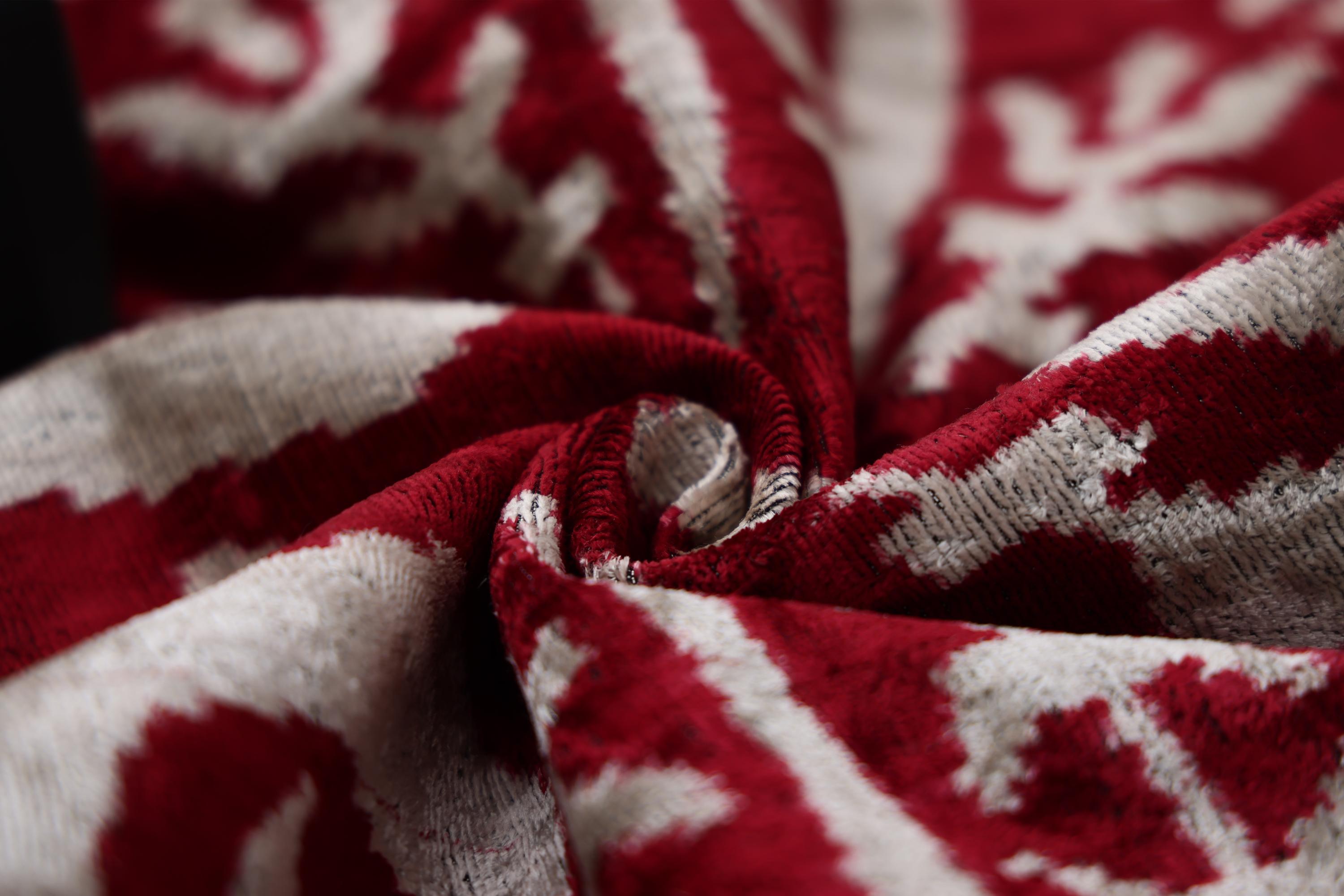 Luxury Handwoven Dark Red Silk Velvet Ikat Pillow 20x20 Inch