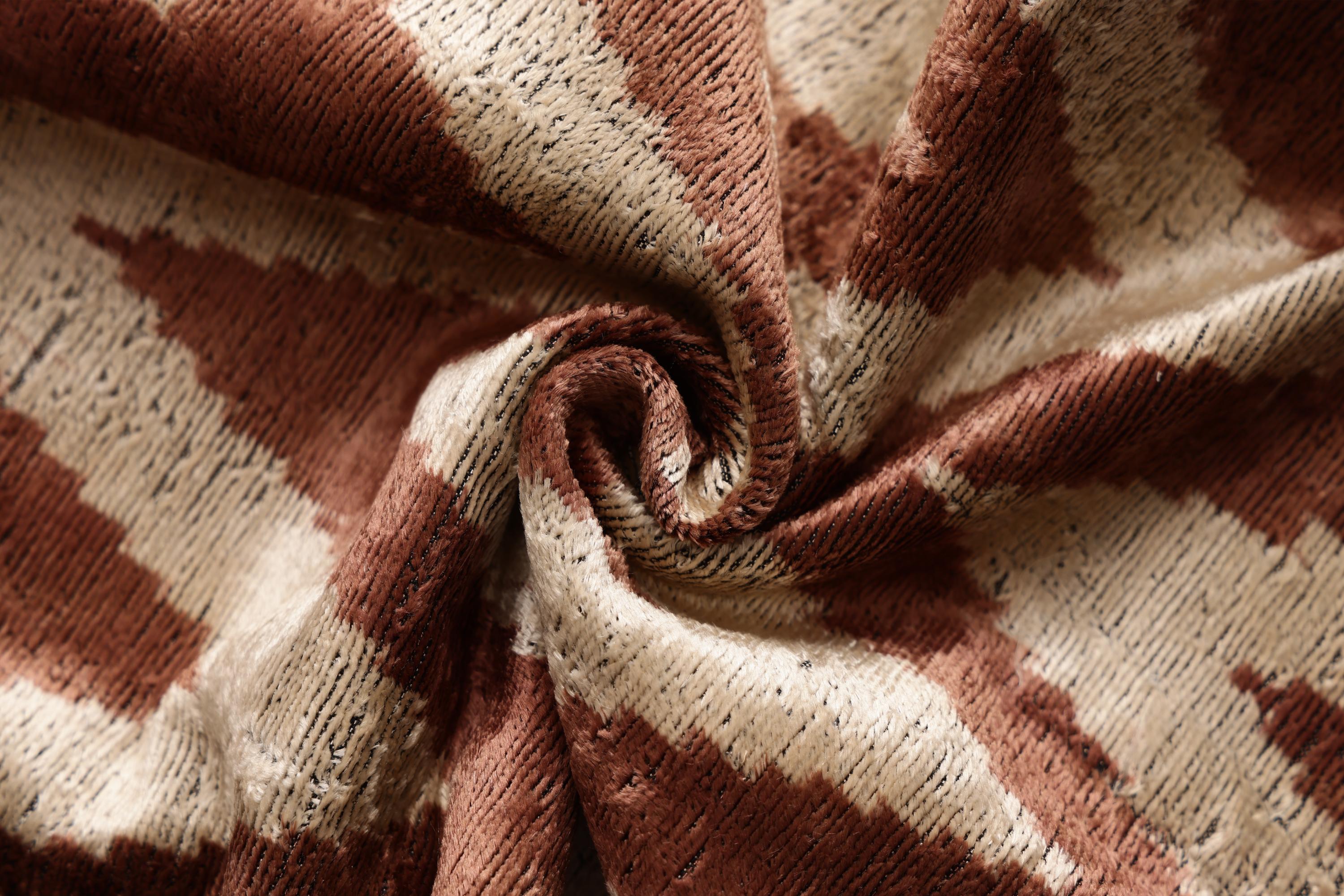 The Rust & Cream Chevron Ikat Silk Velvet Pillow - 20" x 20"