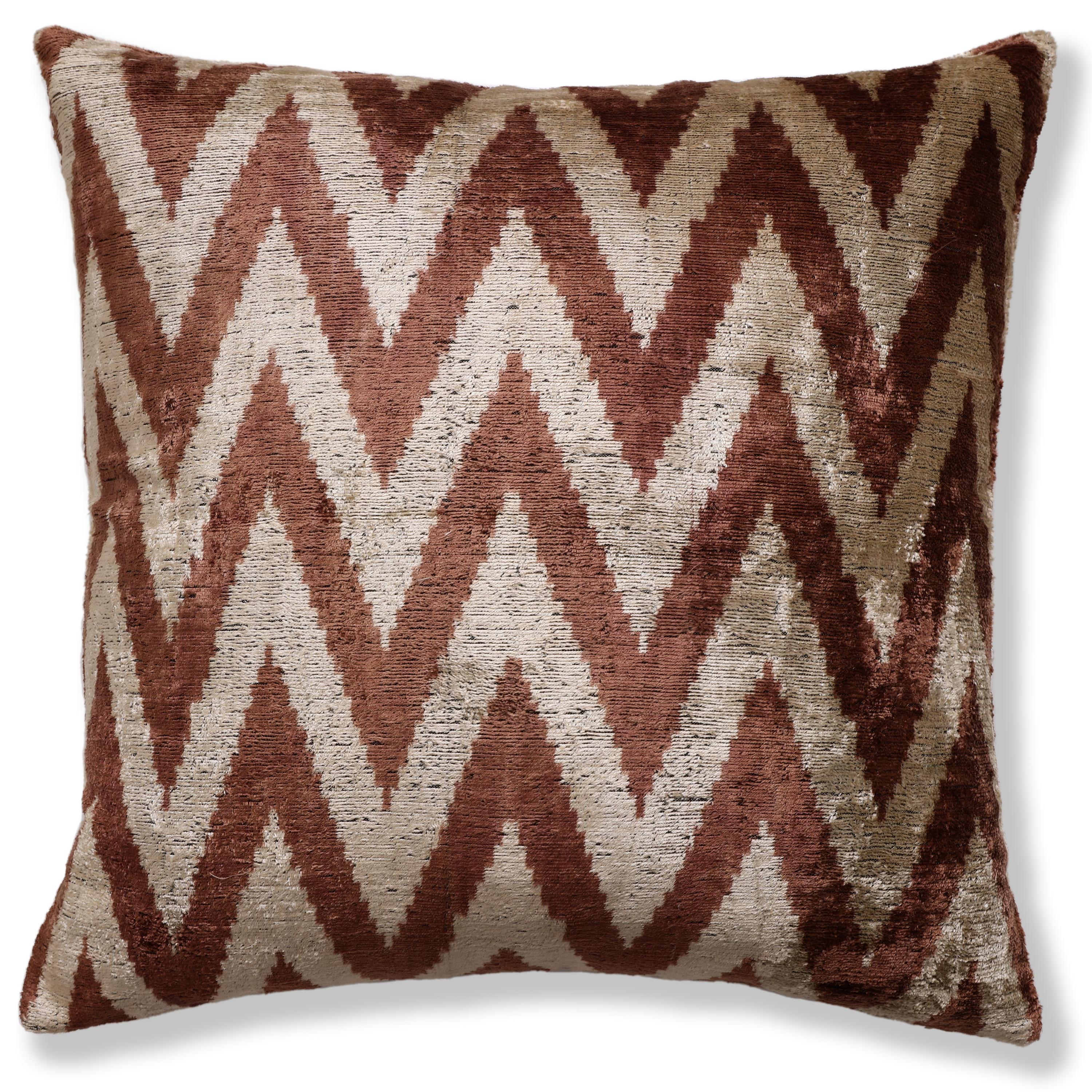 The Rust & Cream Chevron Ikat Silk Velvet Pillow - 20" x 20"
