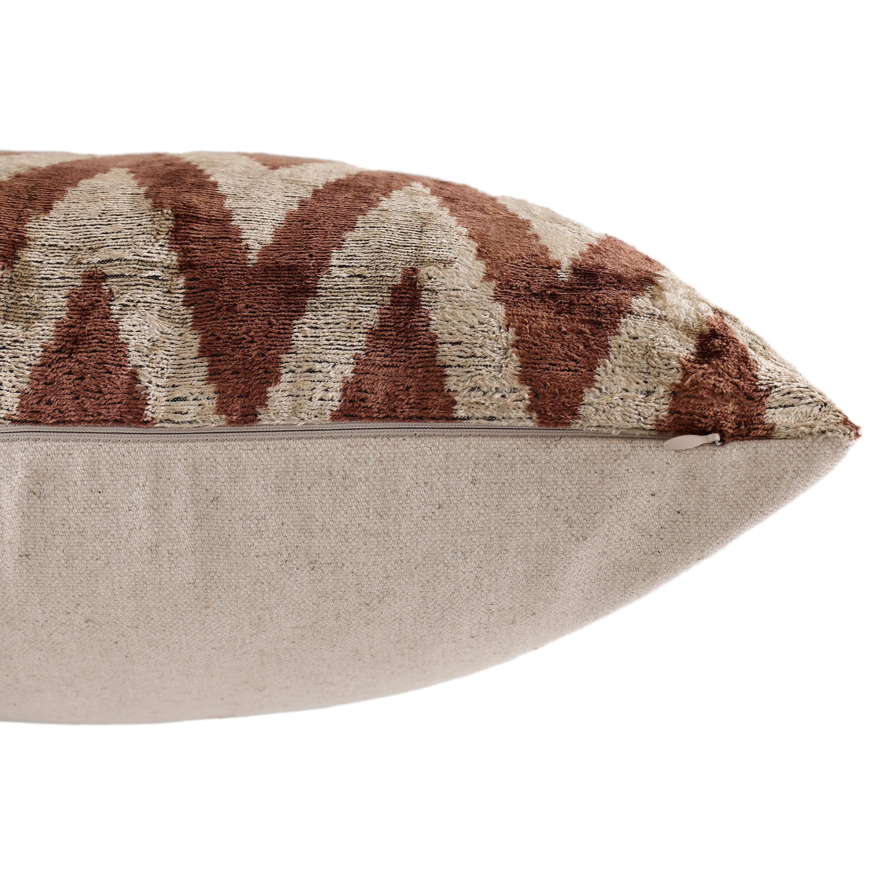 The Rust & Cream Chevron Ikat Silk Velvet Pillow - 20" x 20"