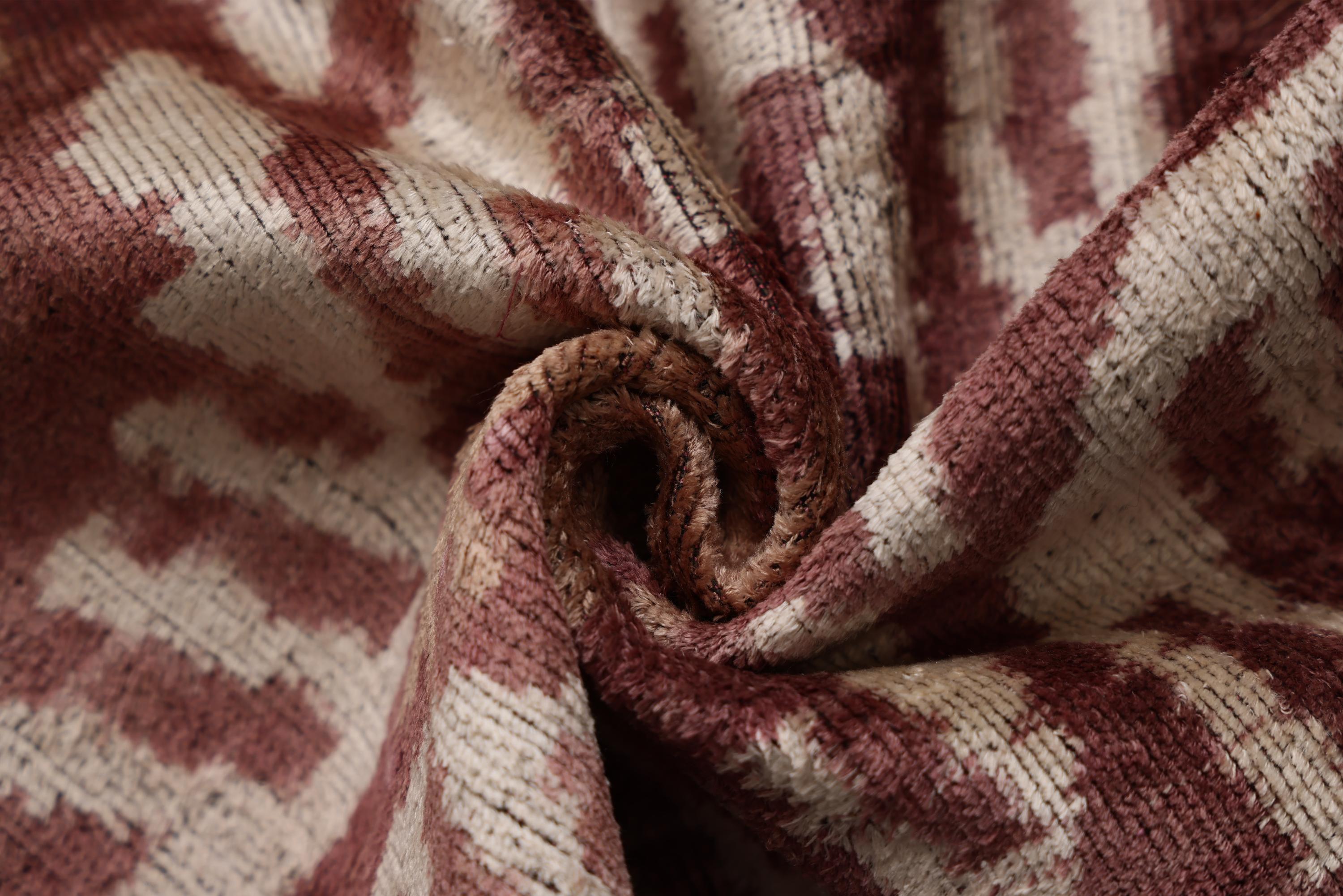 Luxury Handwoven Silk Velvet Throw Pillow 20x20 Inch Burgundy Ikat Pattern