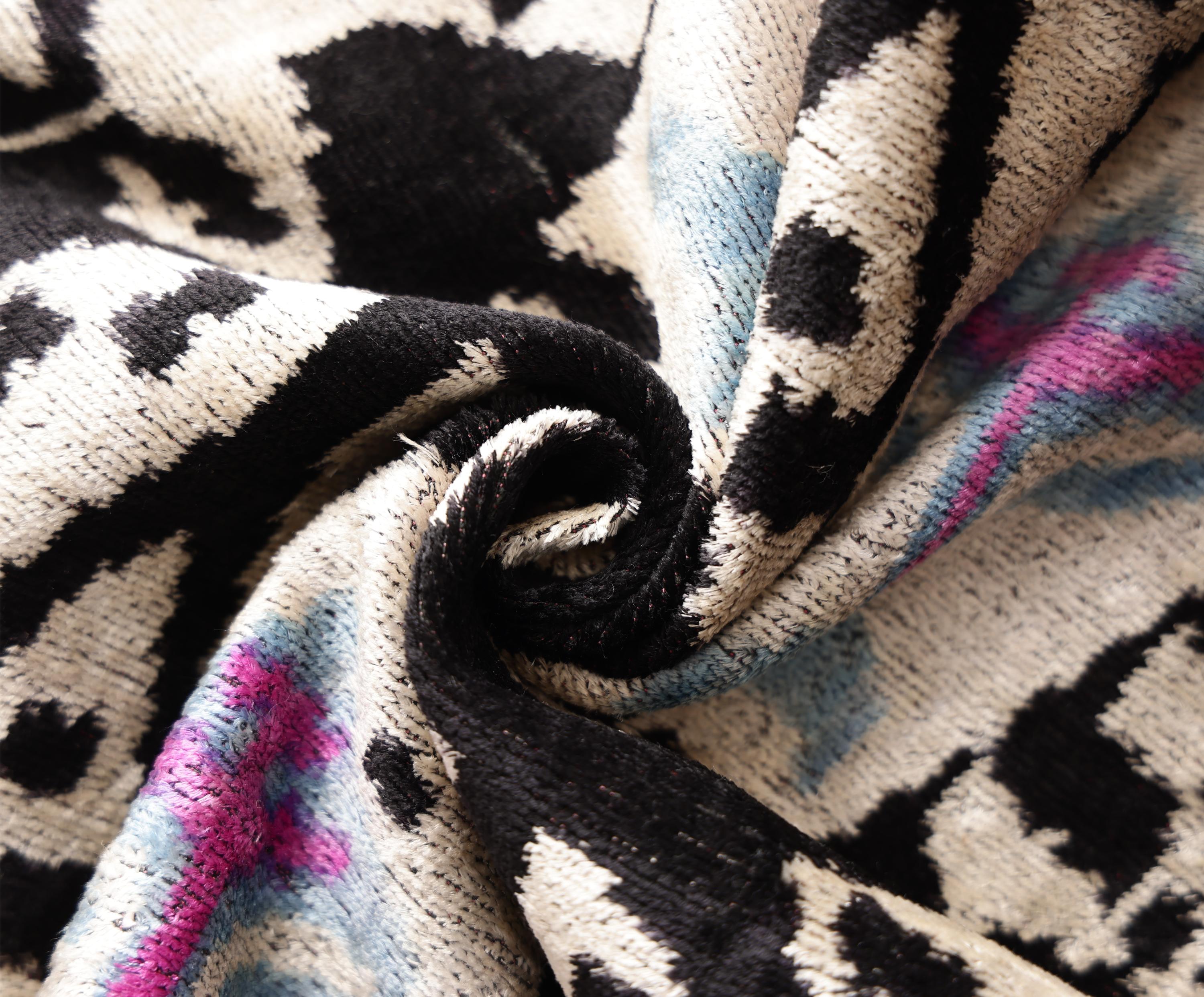 Black & Ivory Geometric Silk Velvet Throw Pillow | 20x20 Inch (50x50 cm)