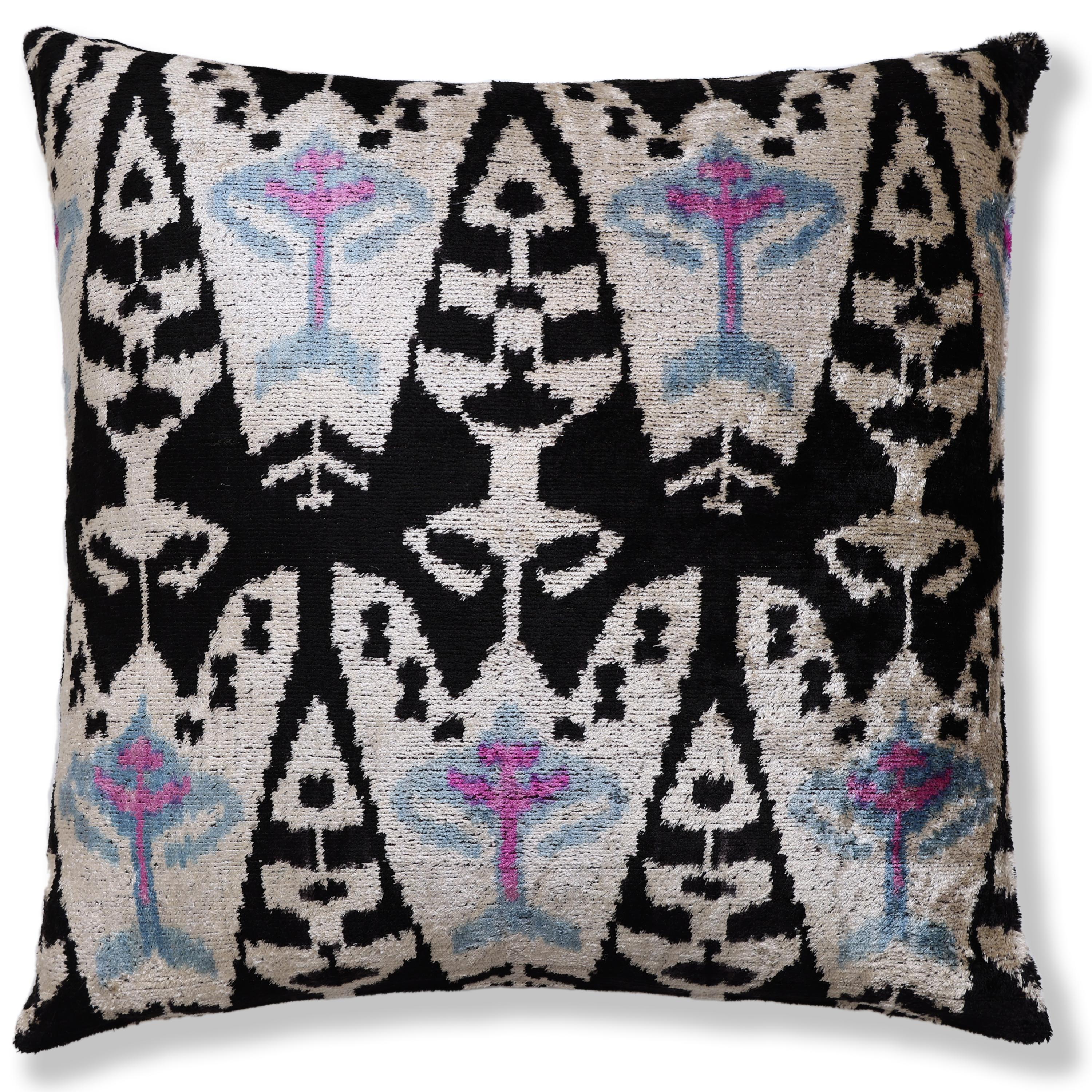 Black & Ivory Geometric Silk Velvet Throw Pillow | 20x20 Inch (50x50 cm)