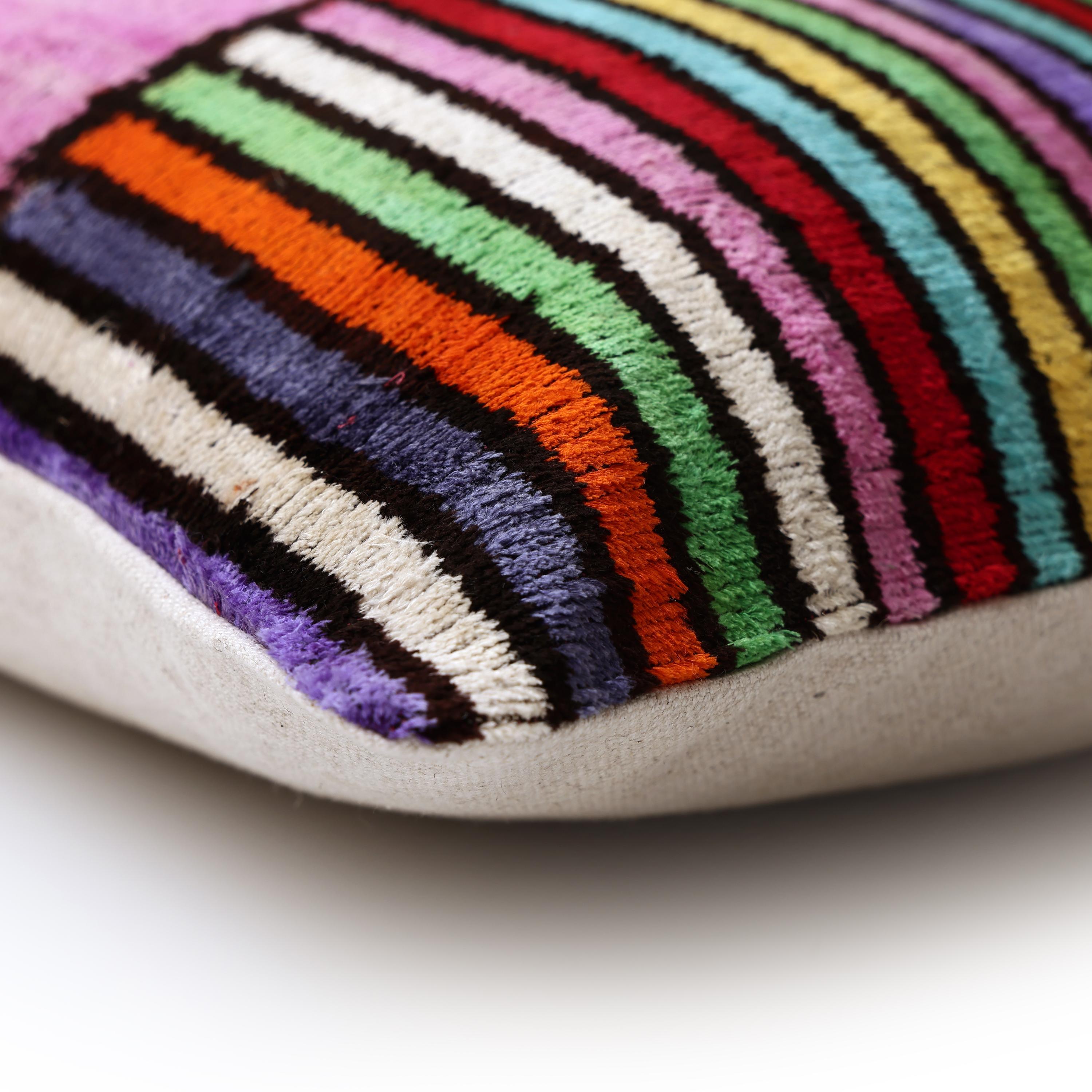 The Vibrant Multi-Color Geometric Silk Velvet Pillow - 20" x 20"