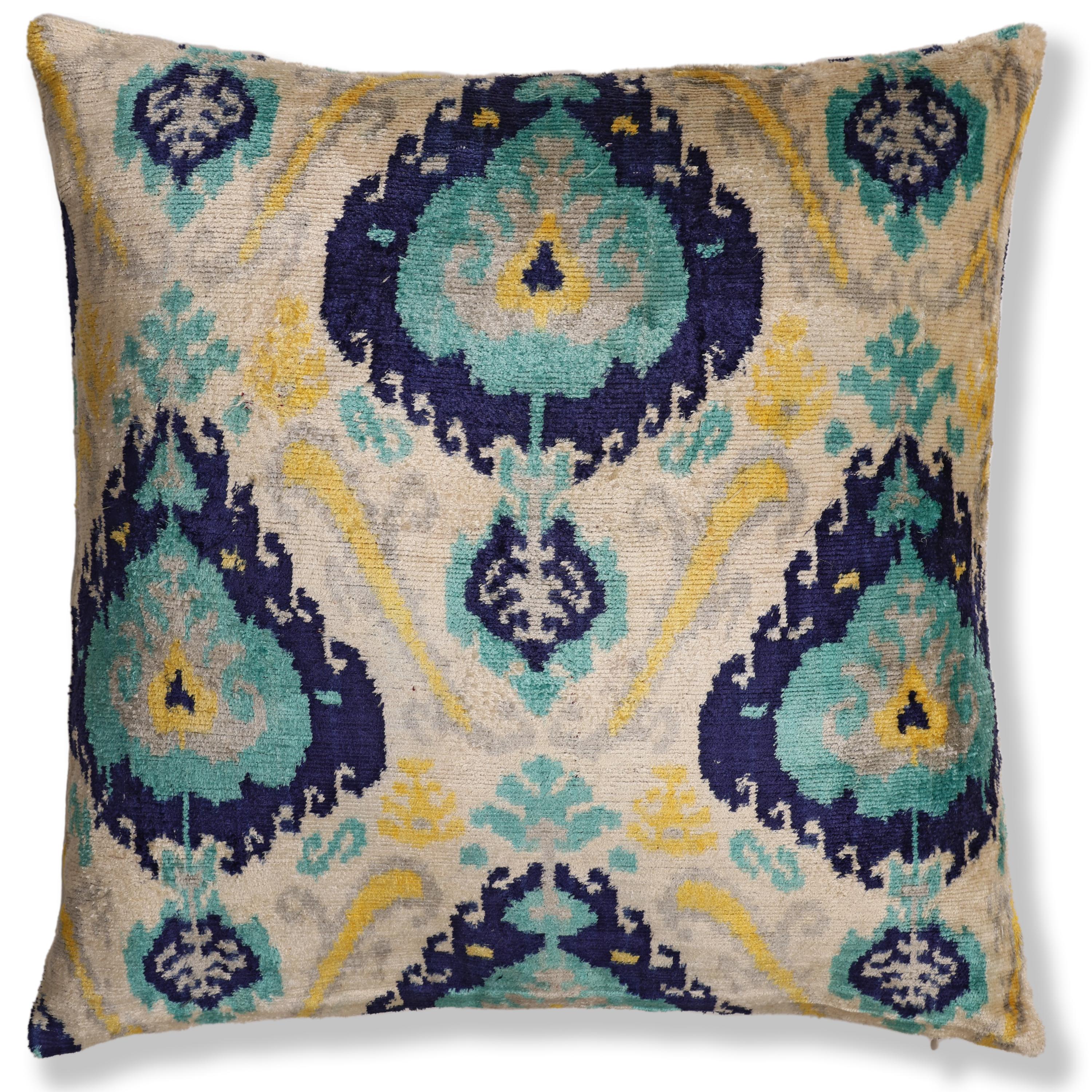 The Azure & Gold Medallion Silk Velvet Pillow - 20" x 20"