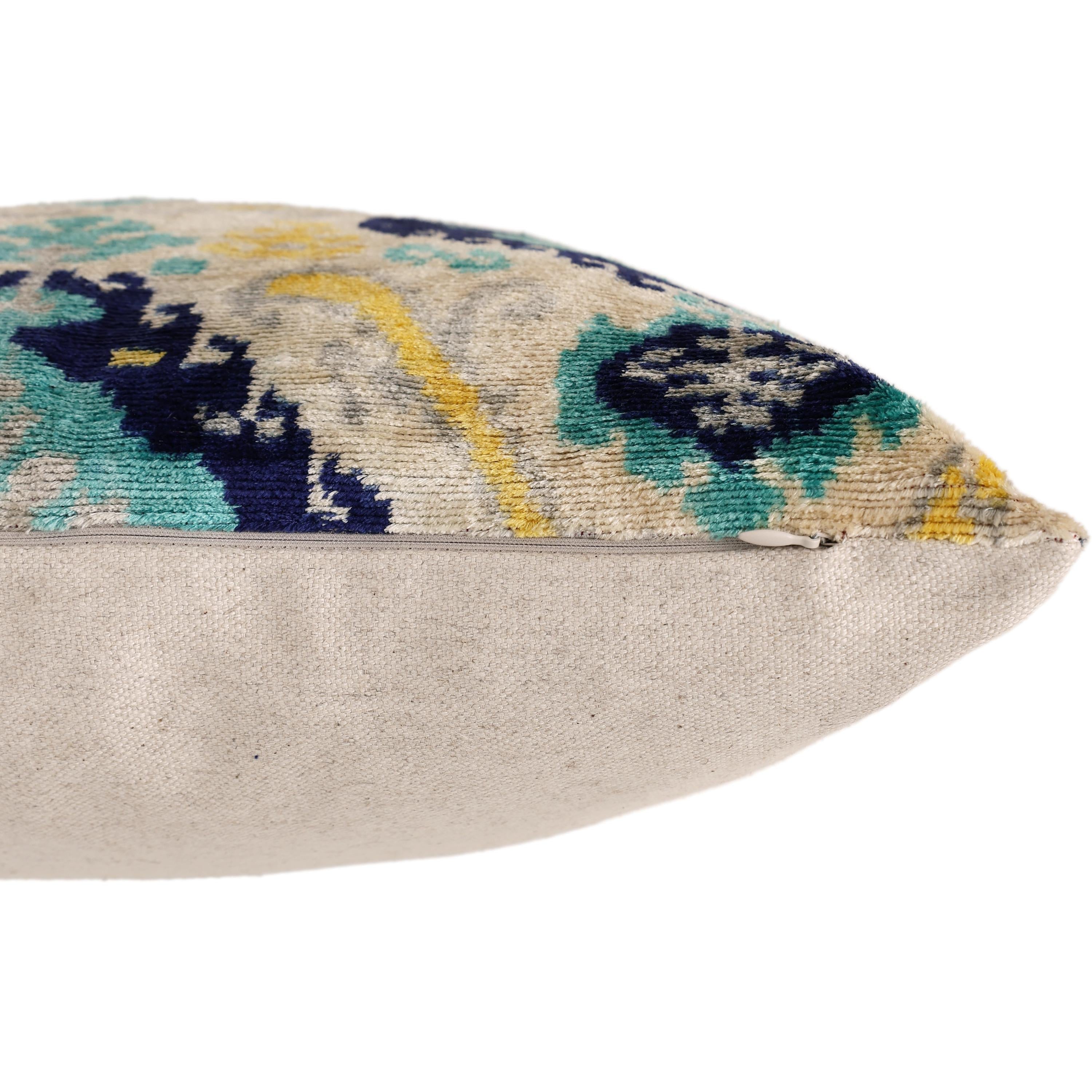The Azure & Gold Medallion Silk Velvet Pillow - 20" x 20"