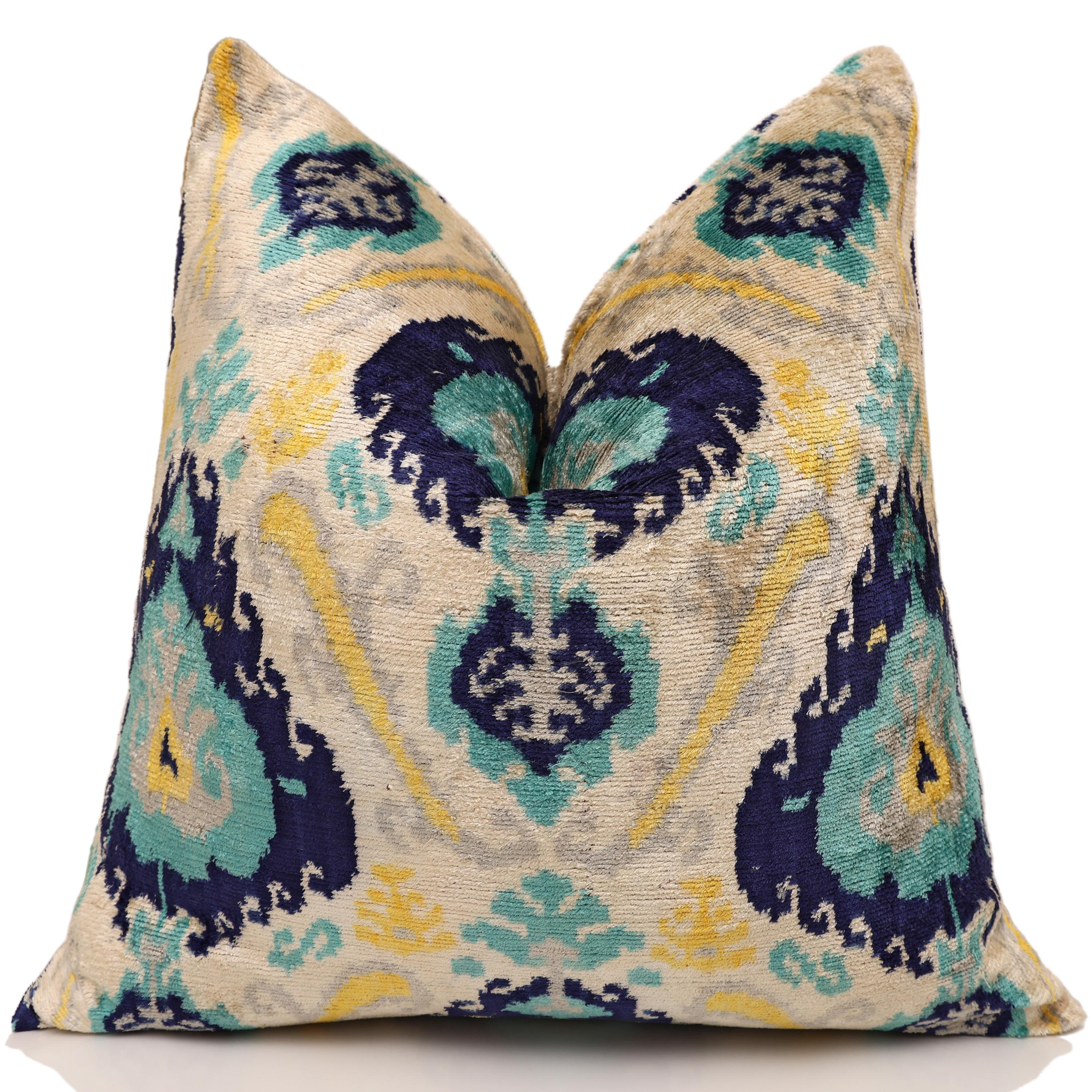 The Azure & Gold Medallion Silk Velvet Pillow - 20" x 20"