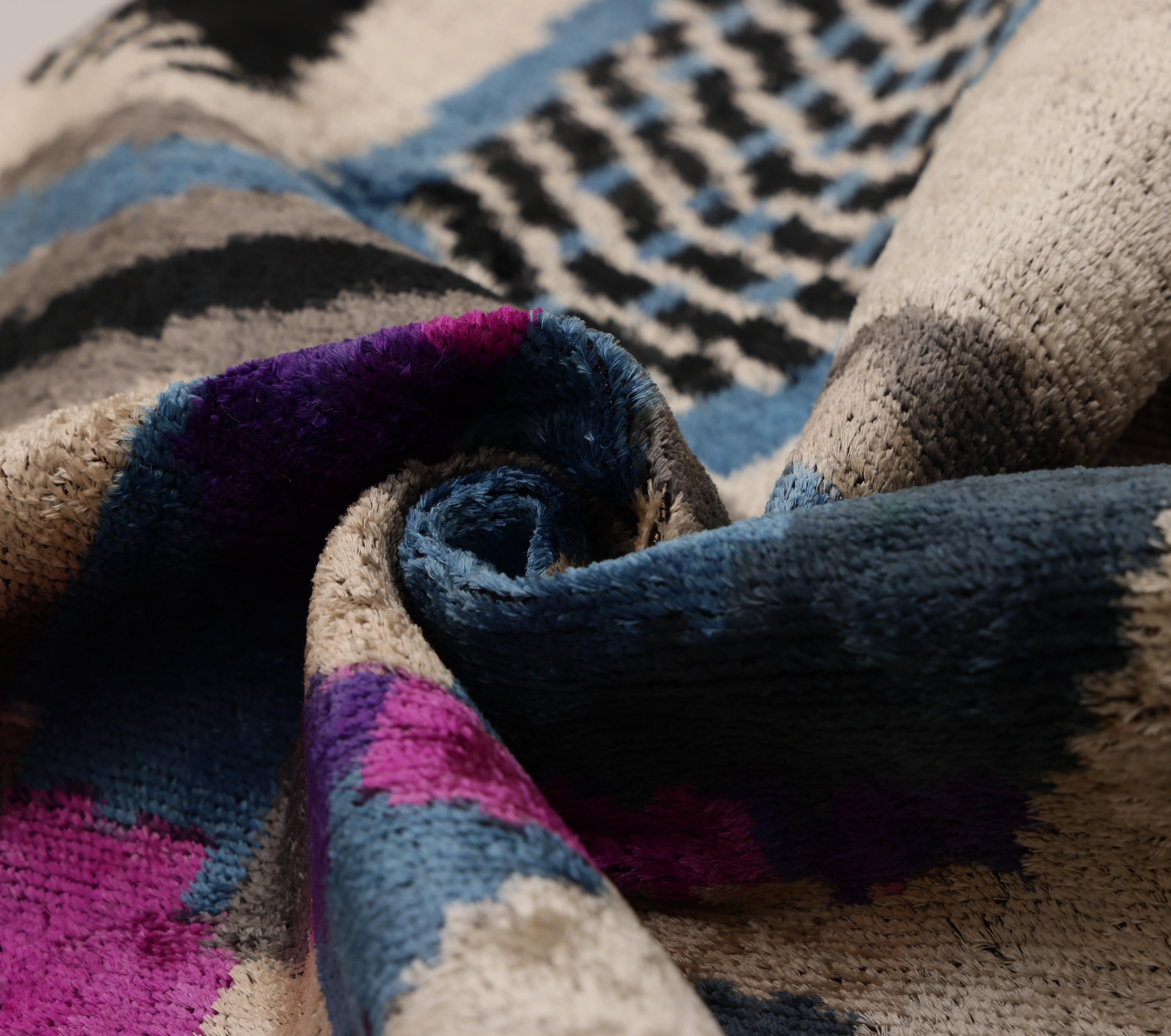 The Geometric Blue Bird Silk Velvet Pillow - 20" x 20"