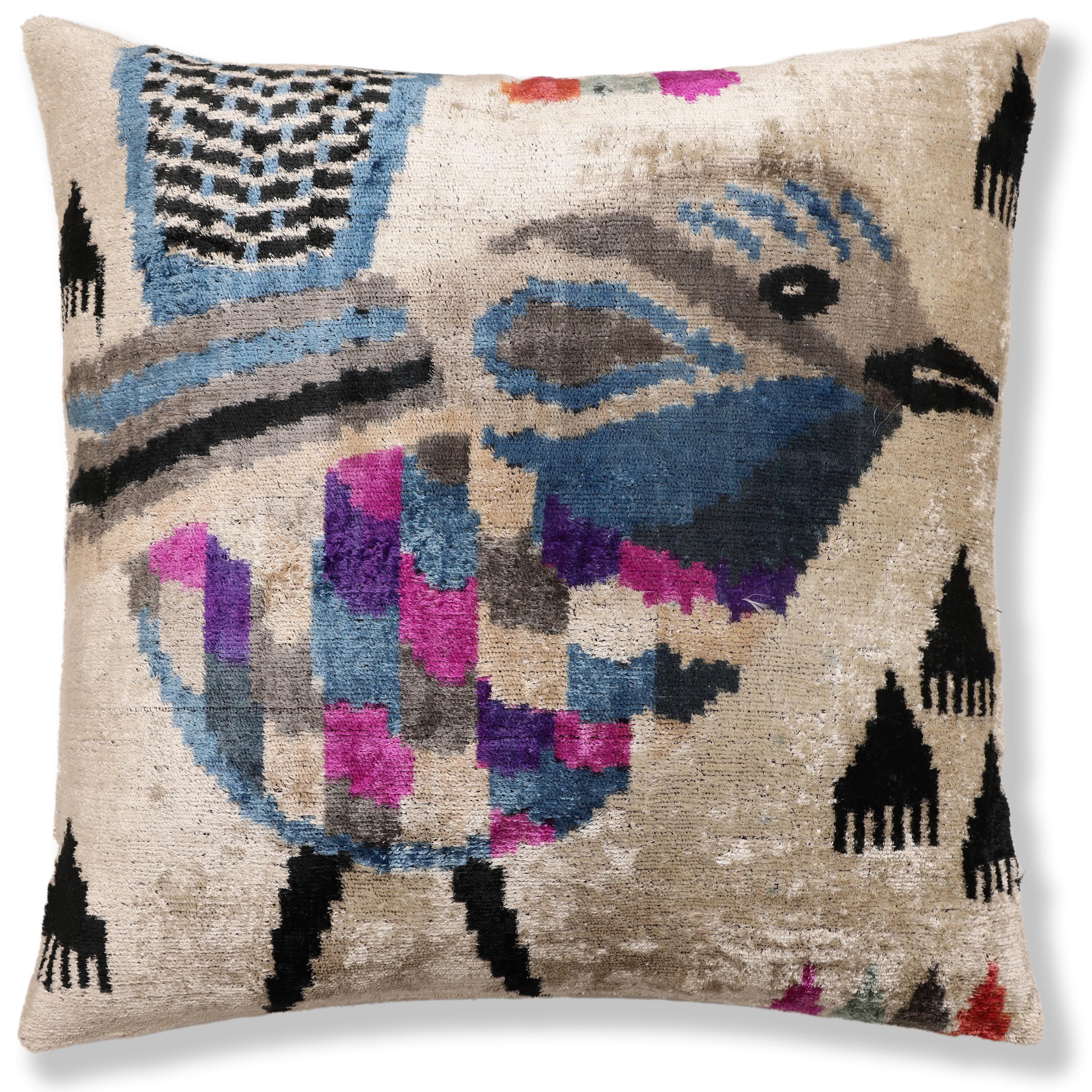 The Geometric Blue Bird Silk Velvet Pillow - 20" x 20"