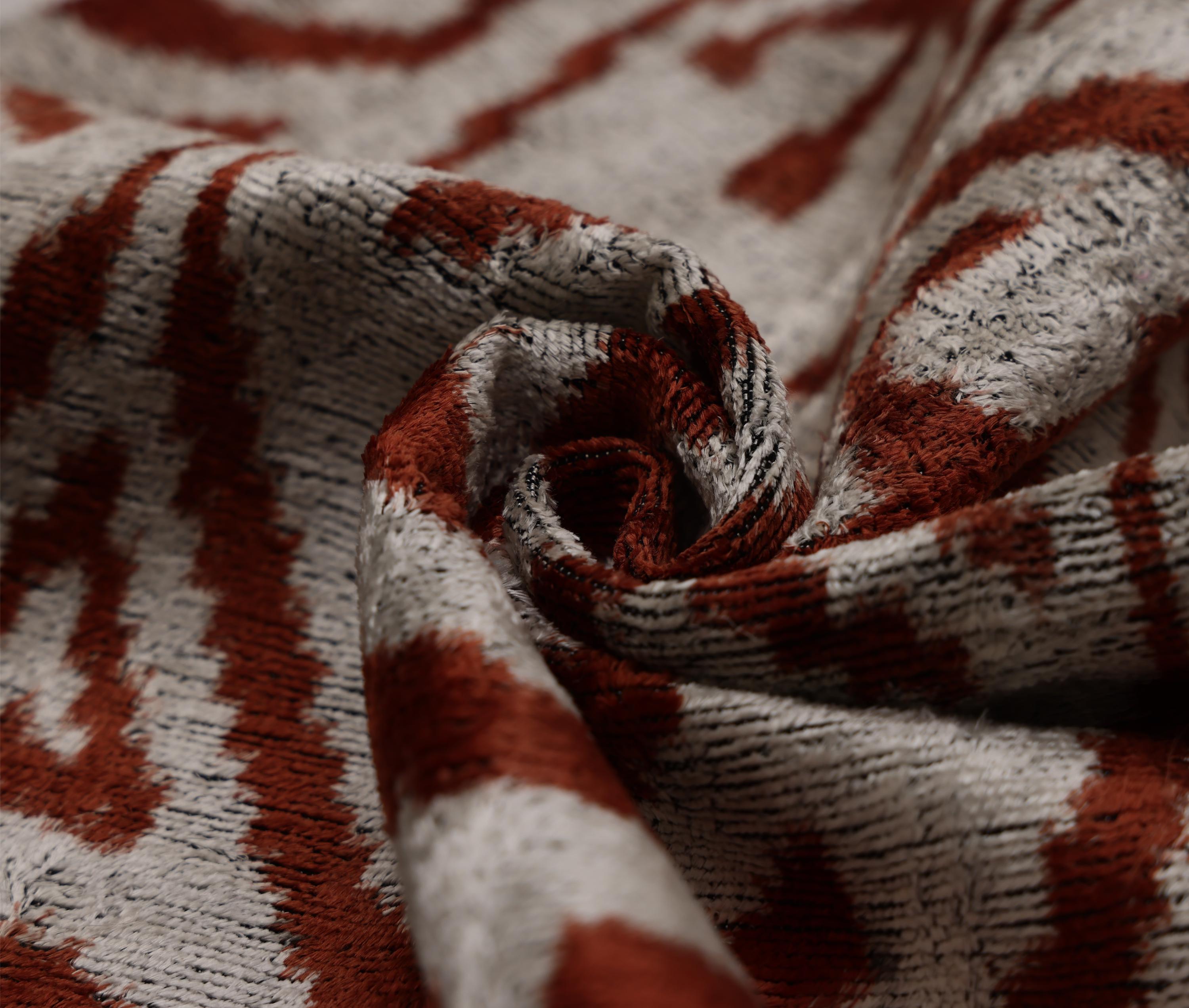 Luxury Handwoven Silk Velvet Ikat Pillow 20x20 Inch – Rust & Ivory