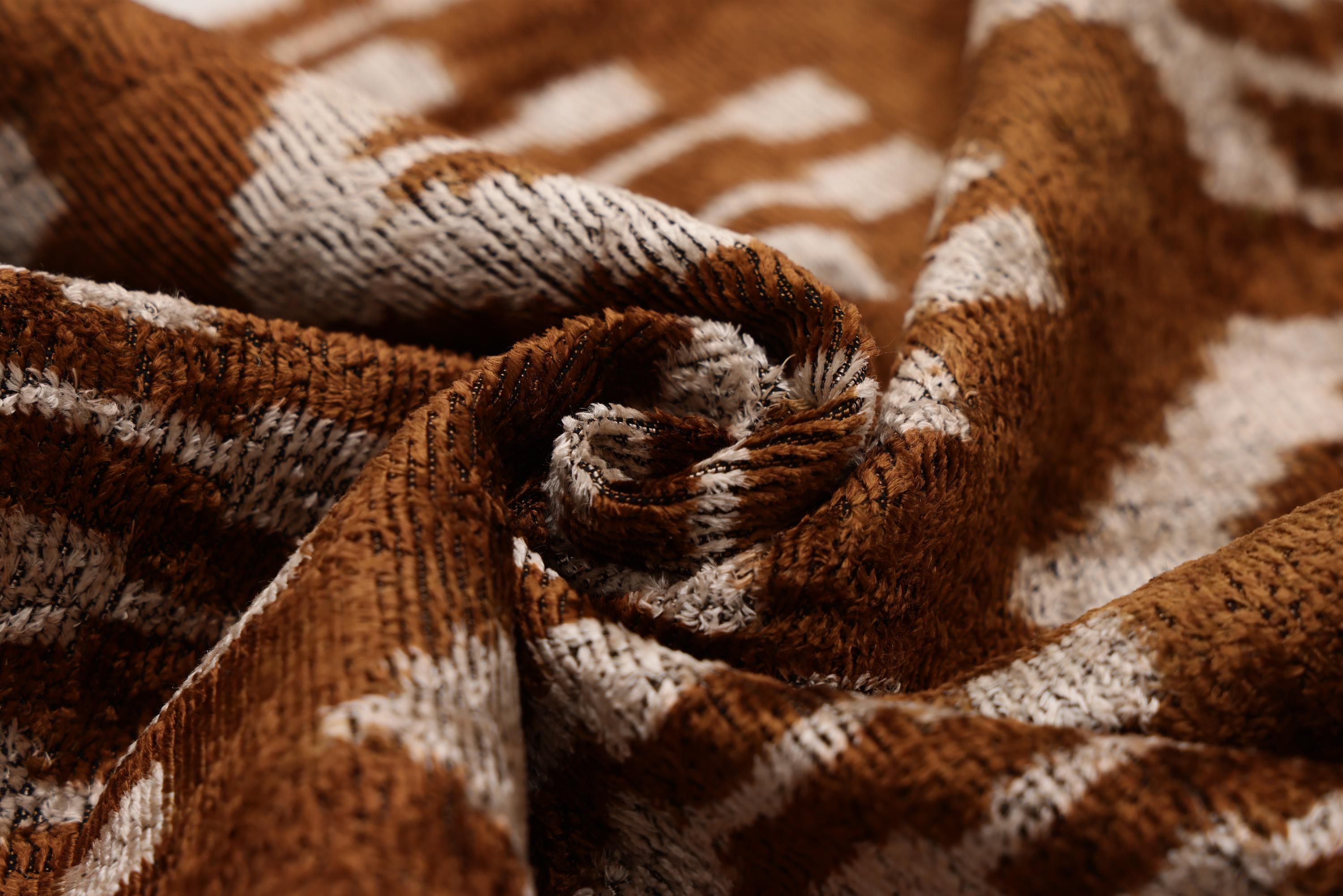 Luxury Handwoven Ikat Silk Velvet Pillow 20x20 Inch – Earthy Brown & Ivory