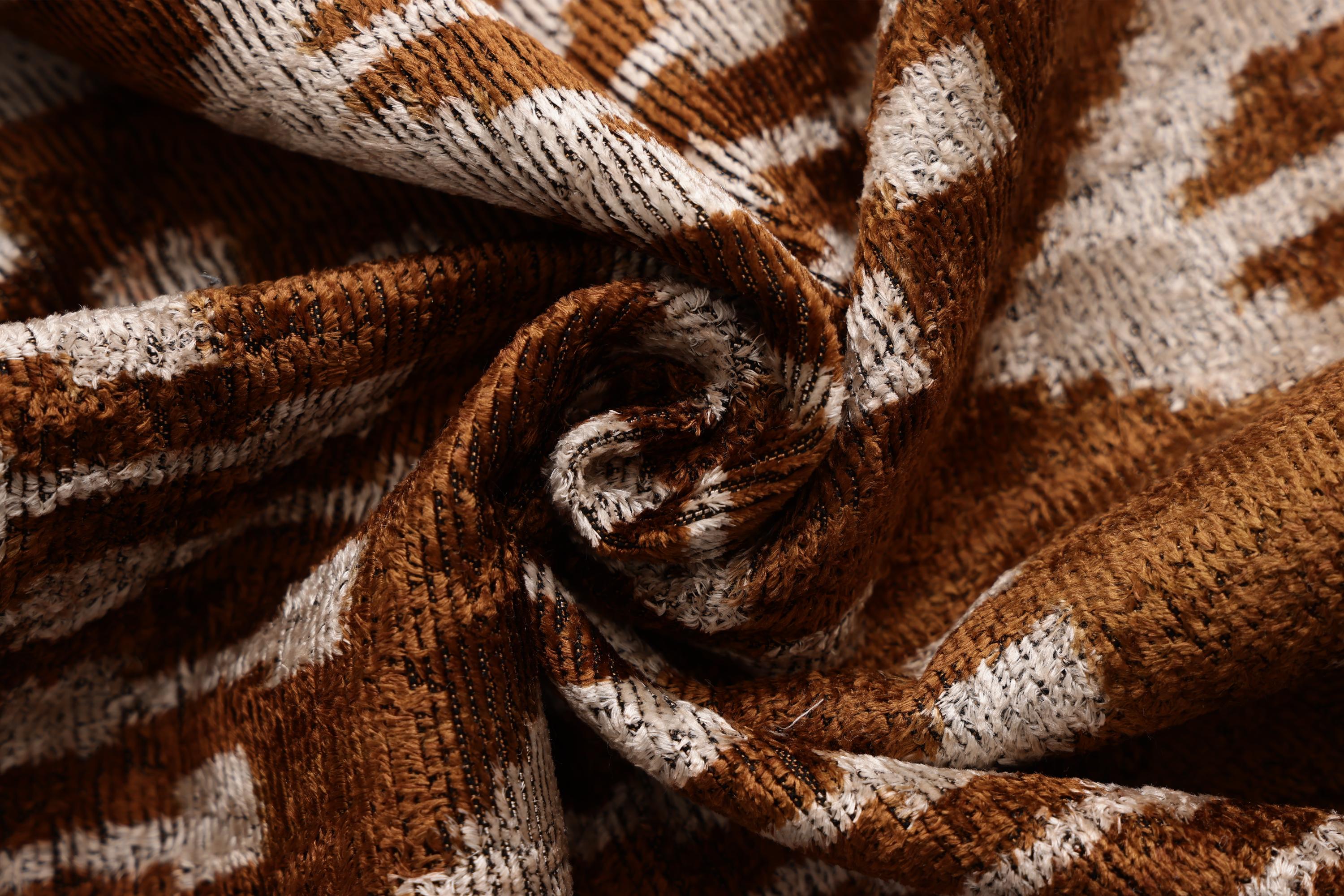 Luxury Handwoven Ikat Silk Velvet Pillow 20x20 Inch – Earthy Brown & Ivory