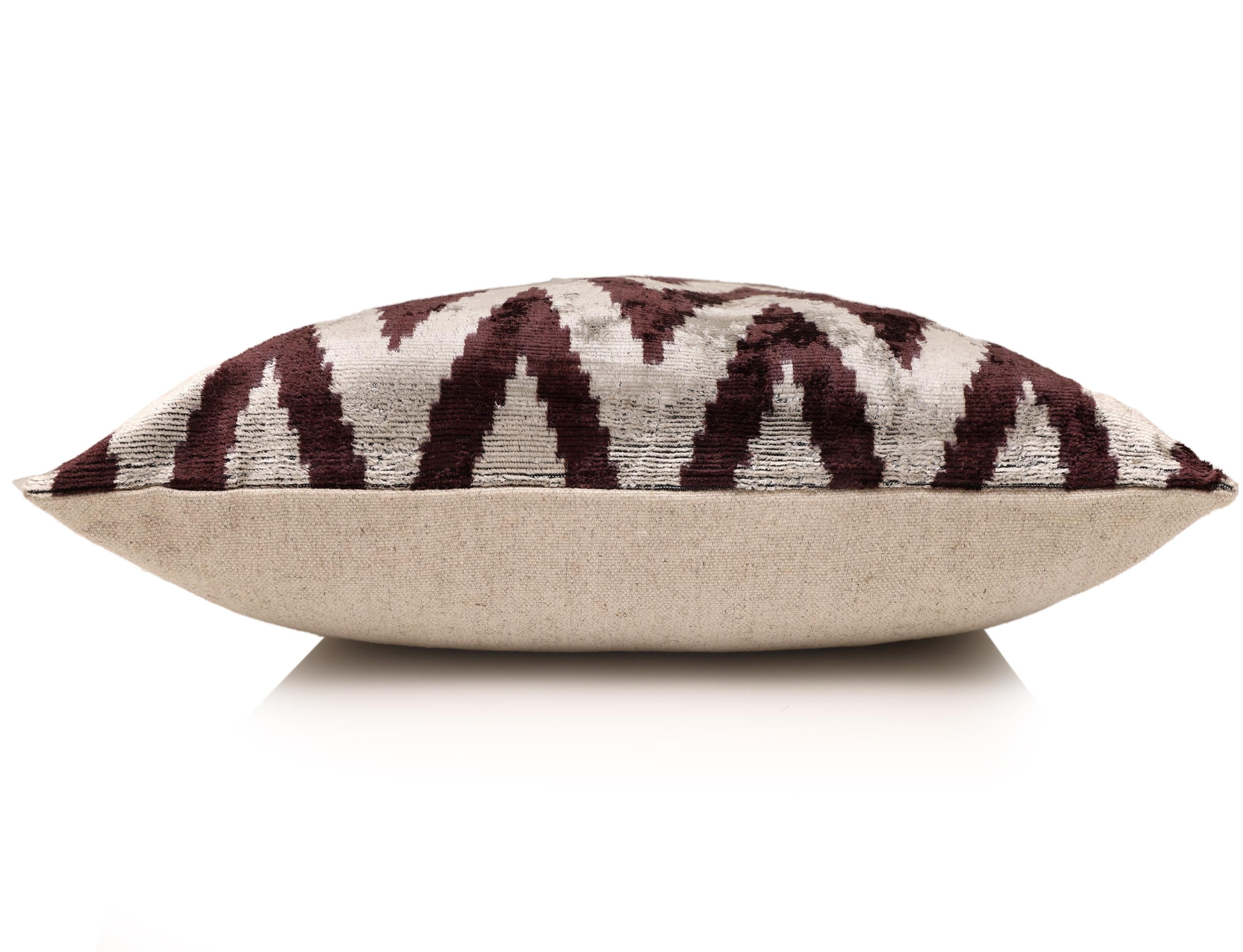 Deep Wine & Silver Chevron Velvet Pillow - 20" x 20"