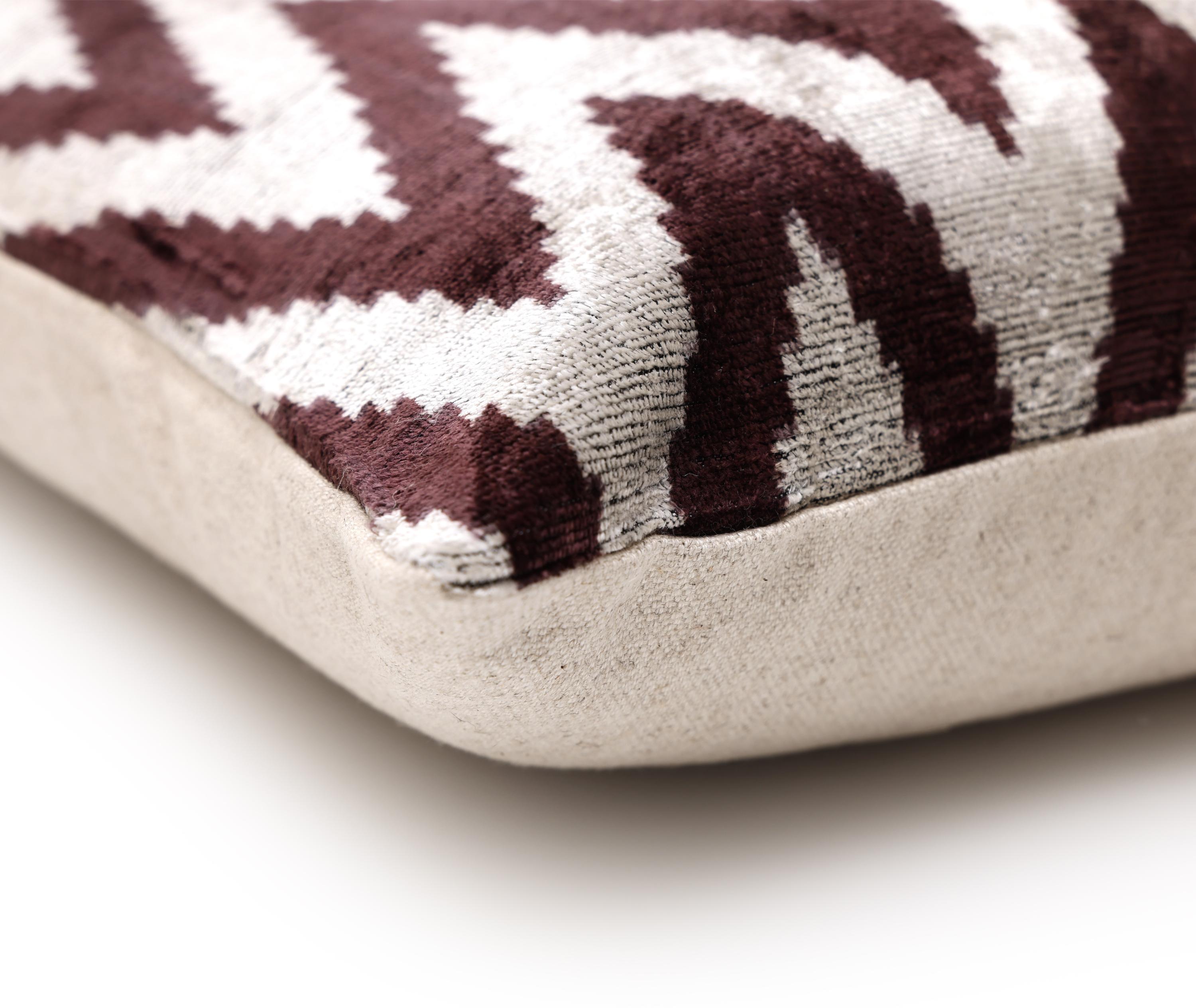 Deep Wine & Silver Chevron Velvet Pillow - 20" x 20"