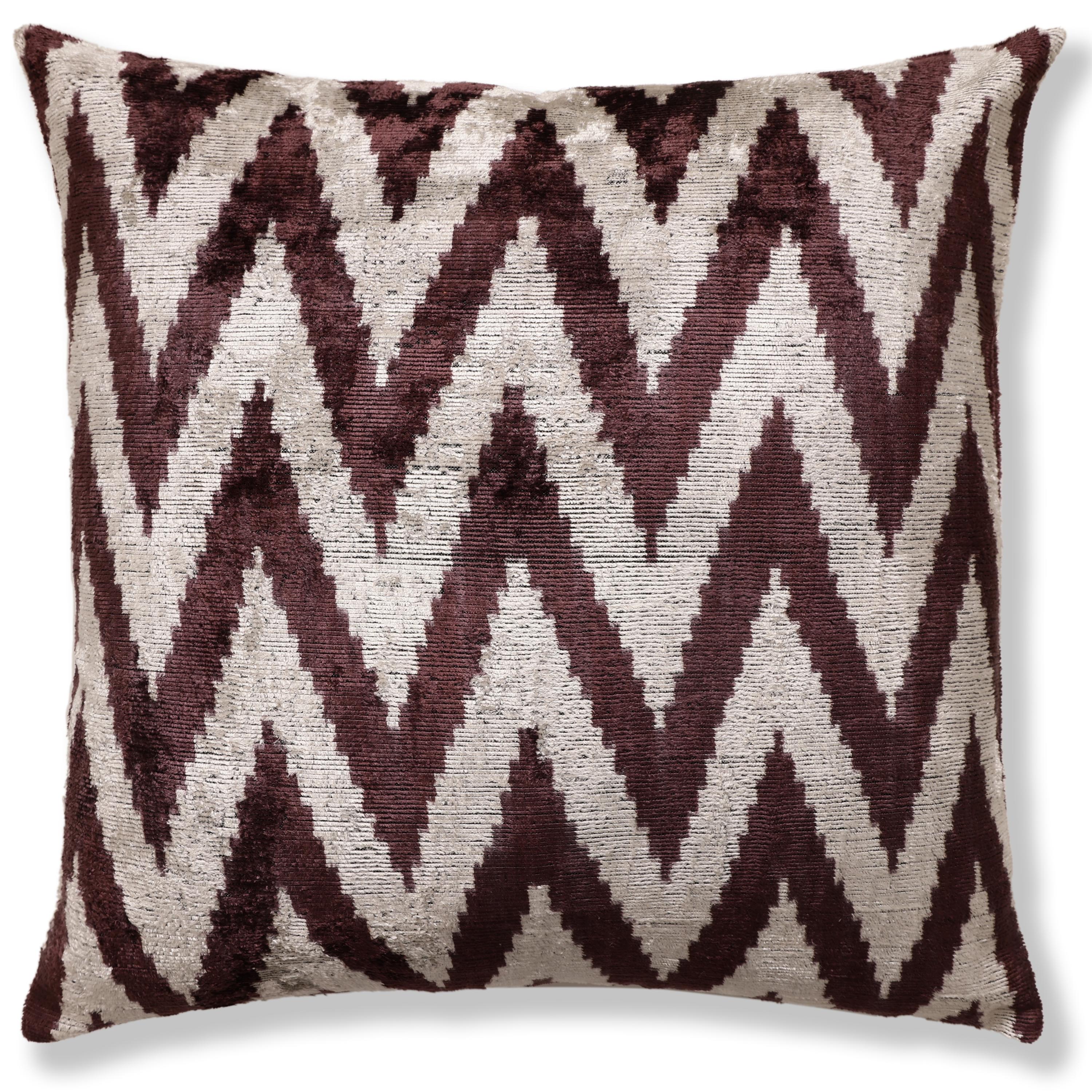 Deep Wine & Silver Chevron Velvet Pillow - 20" x 20"