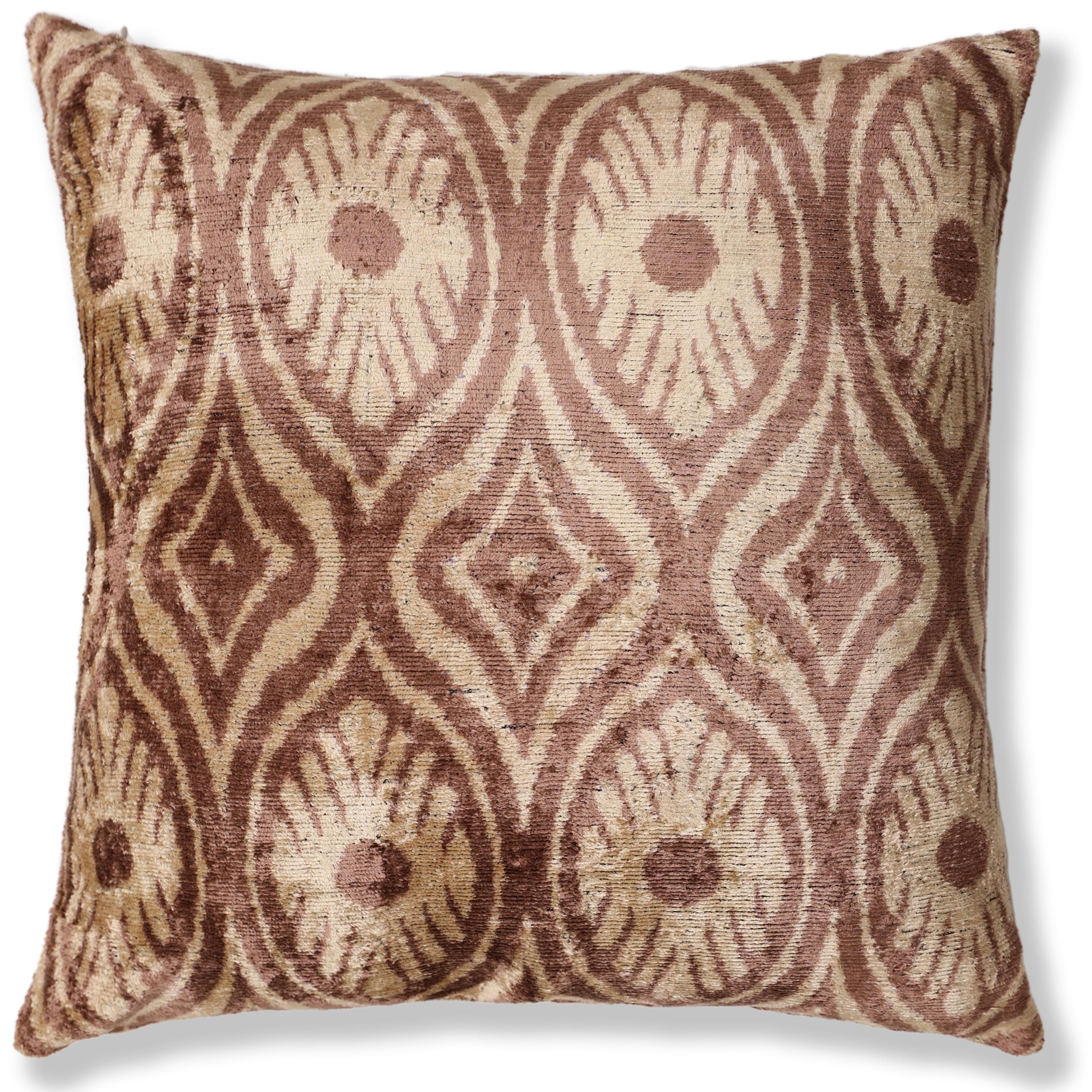 Hand-Knotted Terracotta Rose Silk Velvet Pillow - 20x20 Ikat Ogee