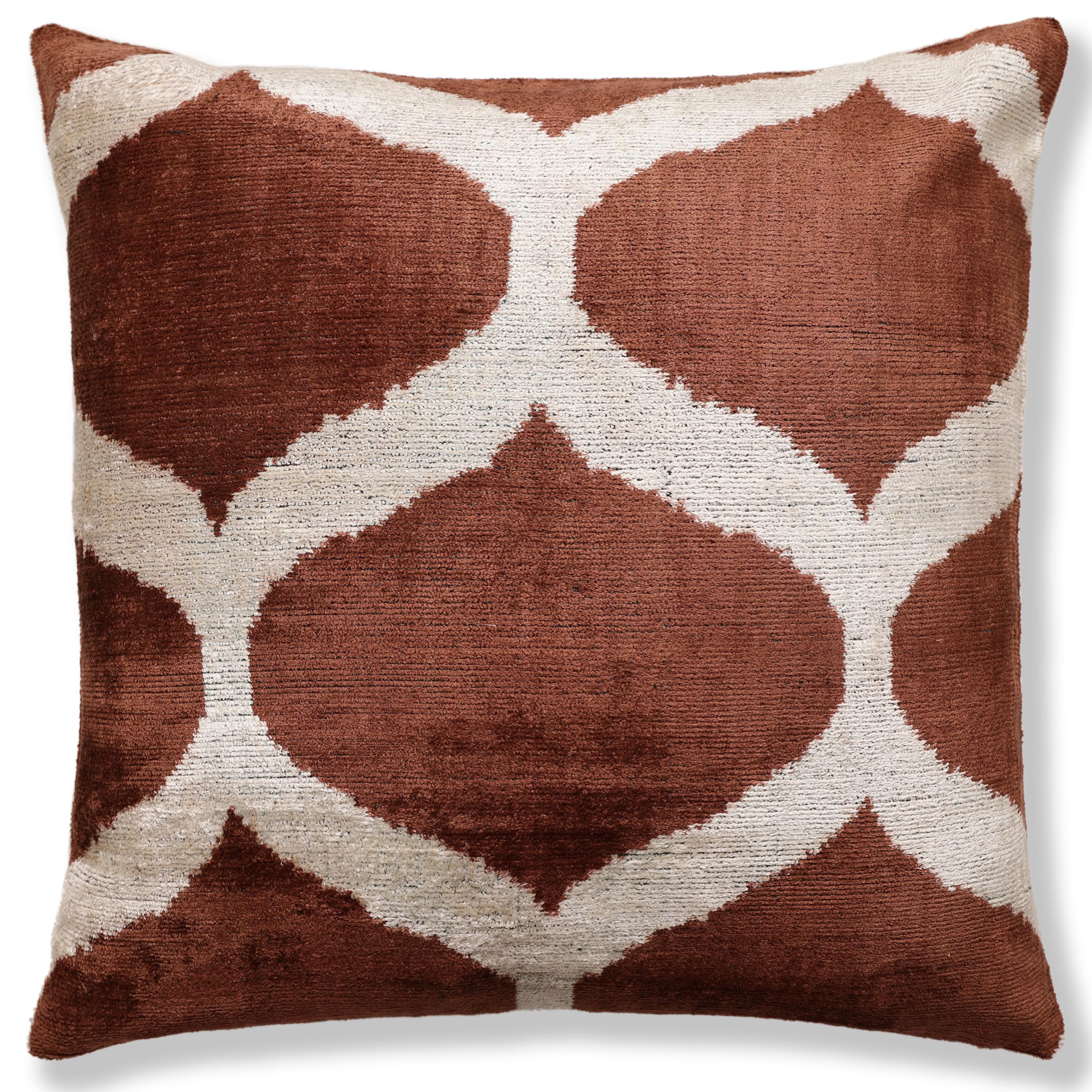 Handmade Brown Silk Velvet Pillow 20x20 – Geometric Modern Designer Cushion