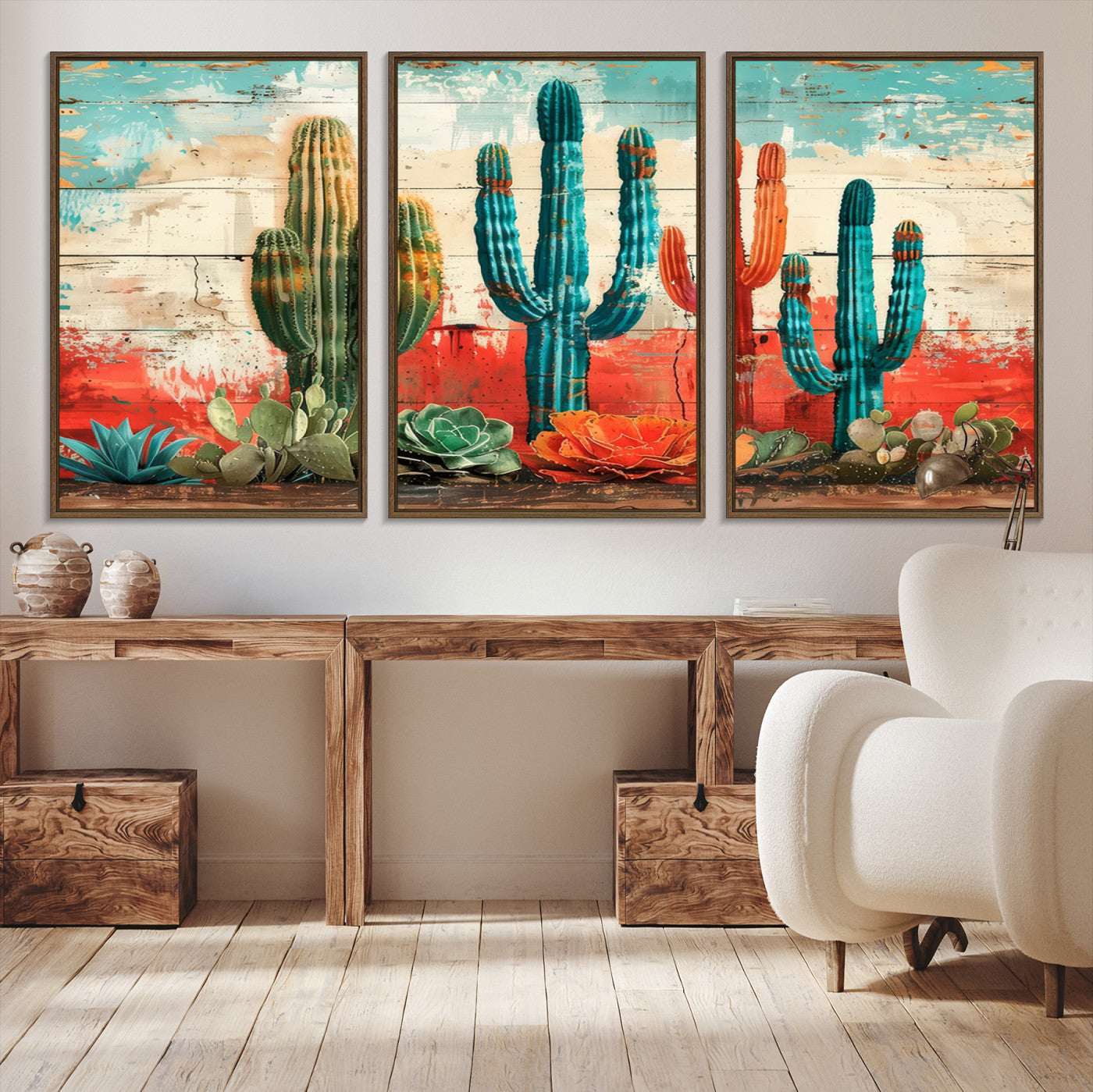 Colorful Cacti Wall Art – Framed Vibrant Succulent Canvas