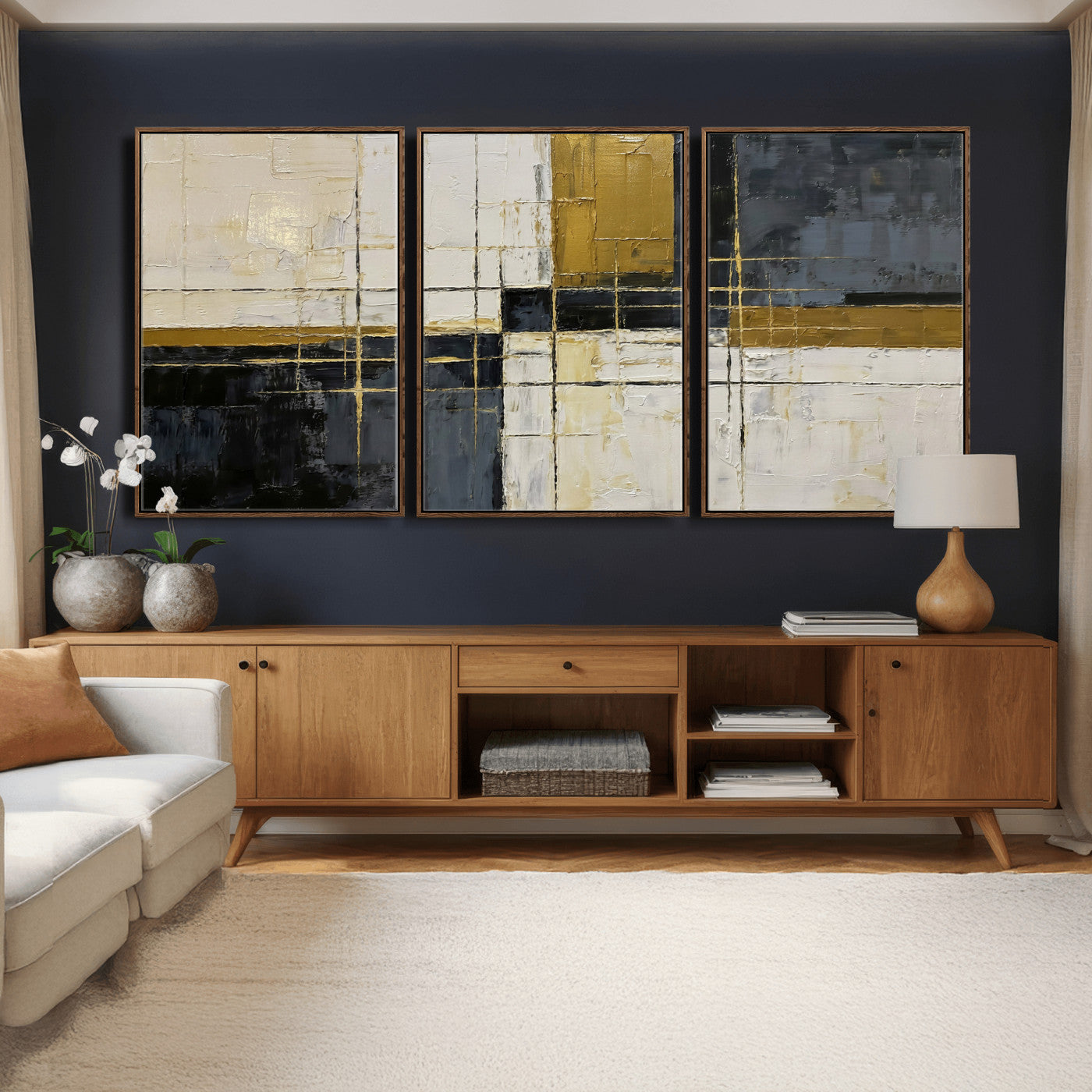Abstract Gold and Black Wall Art Canvas Print – Modern