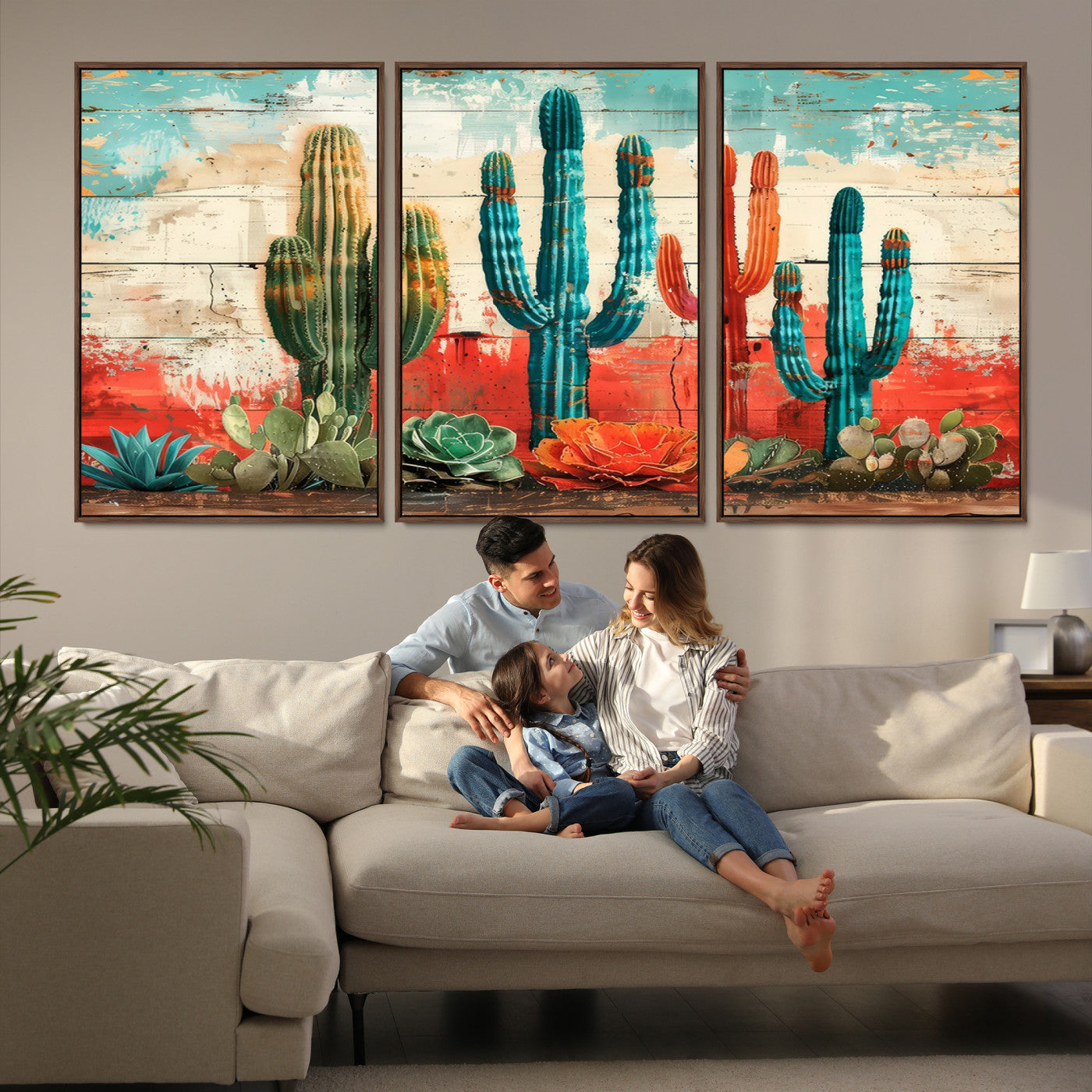 Colorful Cacti Wall Art – Framed Vibrant Succulent Canvas