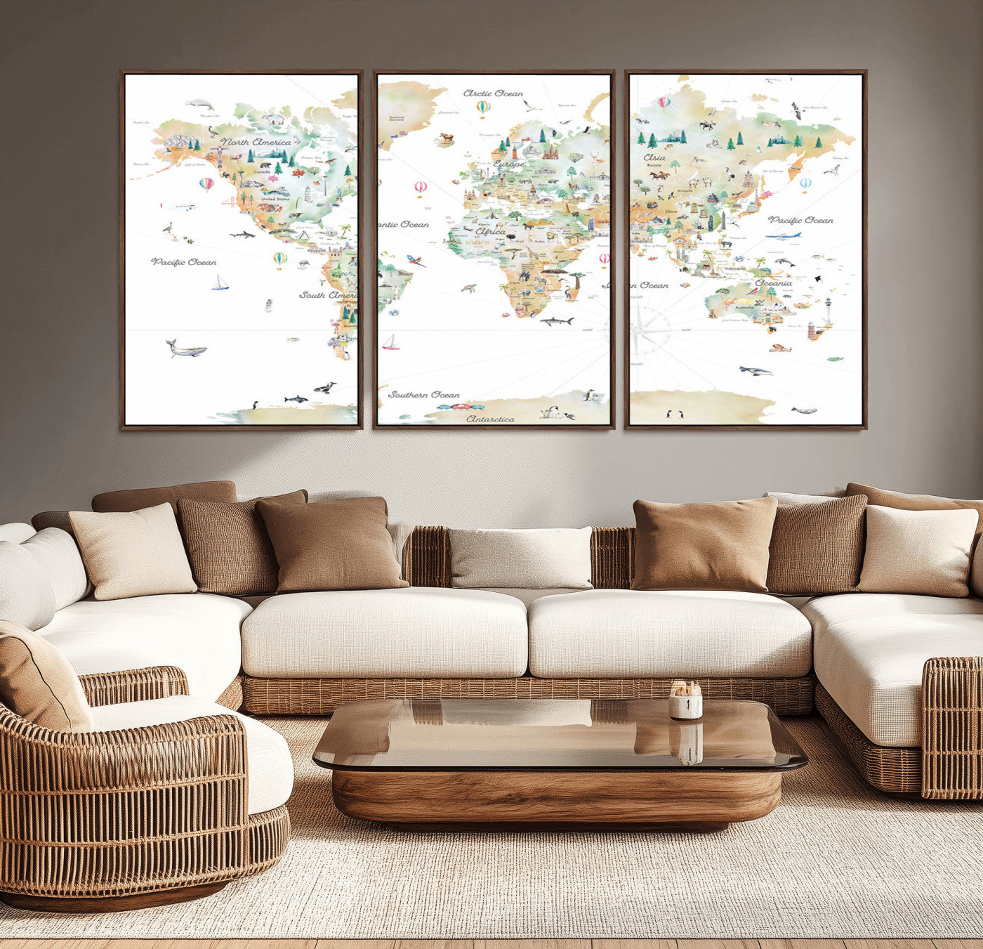 Animal World Map for Kids Room Decor