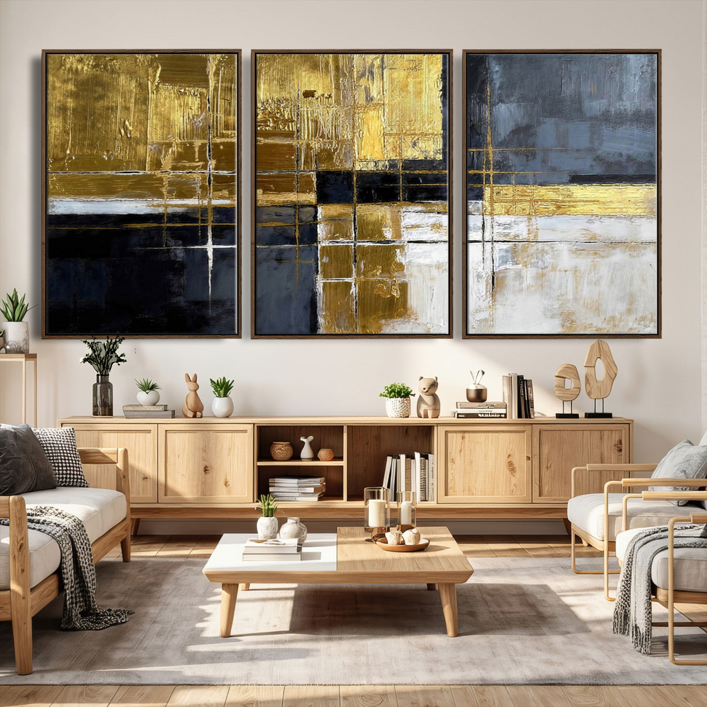Gold Navy Abstract Wall Art Canvas Print, Modern Luxury