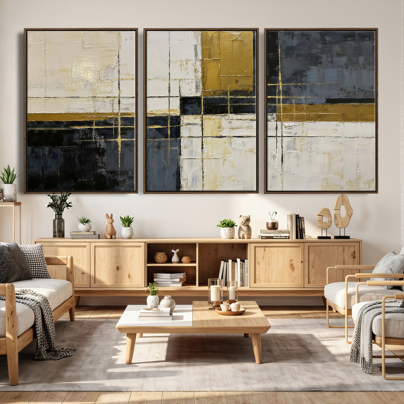 Abstract Gold and Black Wall Art Canvas Print – Modern
