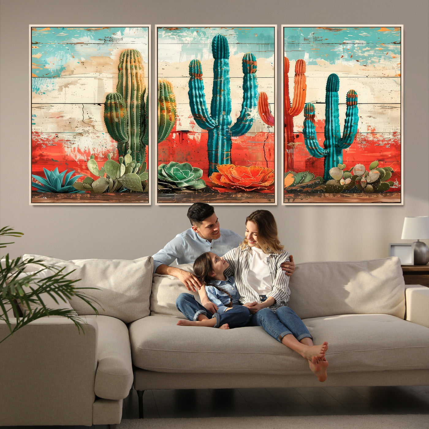Colorful Cacti Wall Art – Framed Vibrant Succulent Canvas