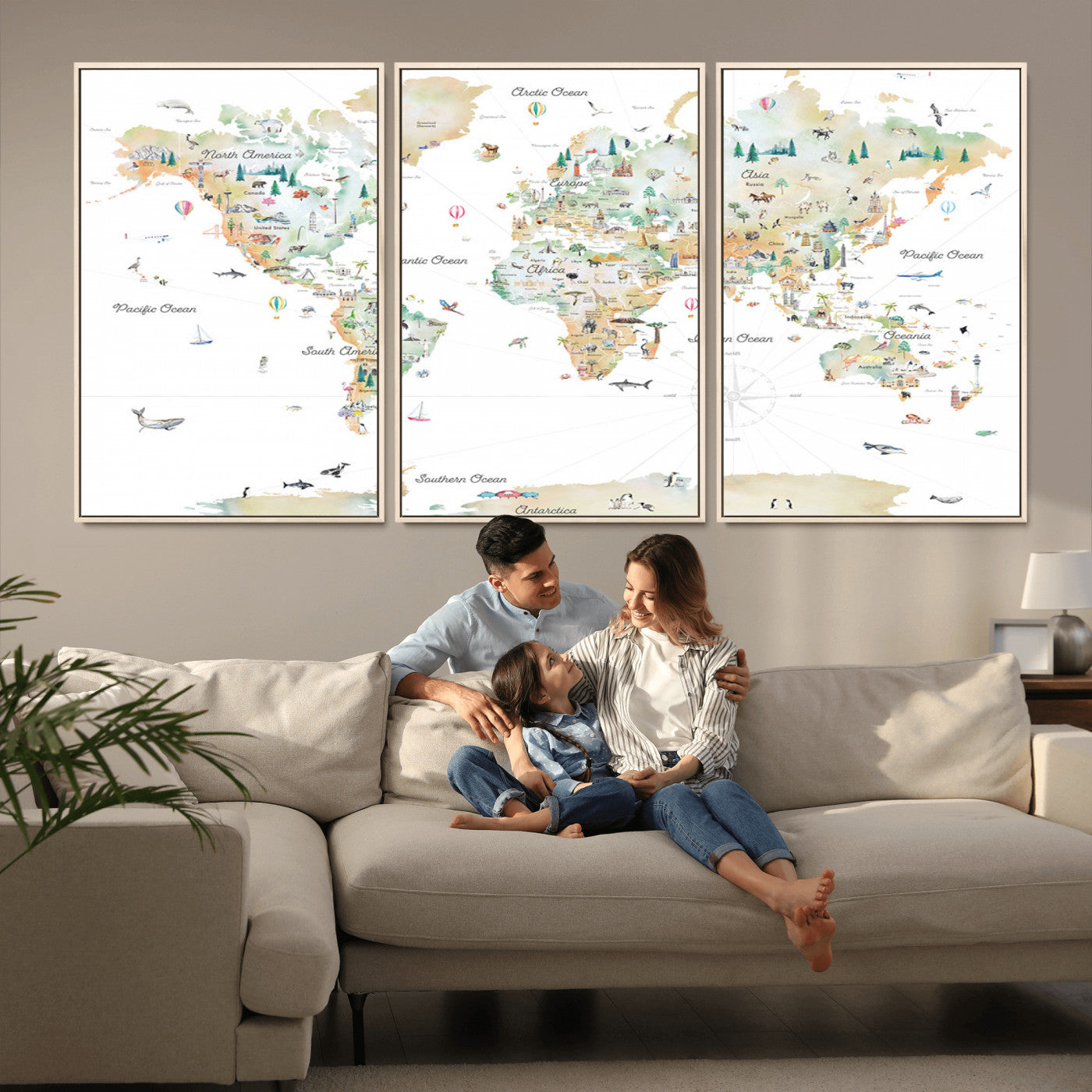 Animal World Map for Kids Room Decor