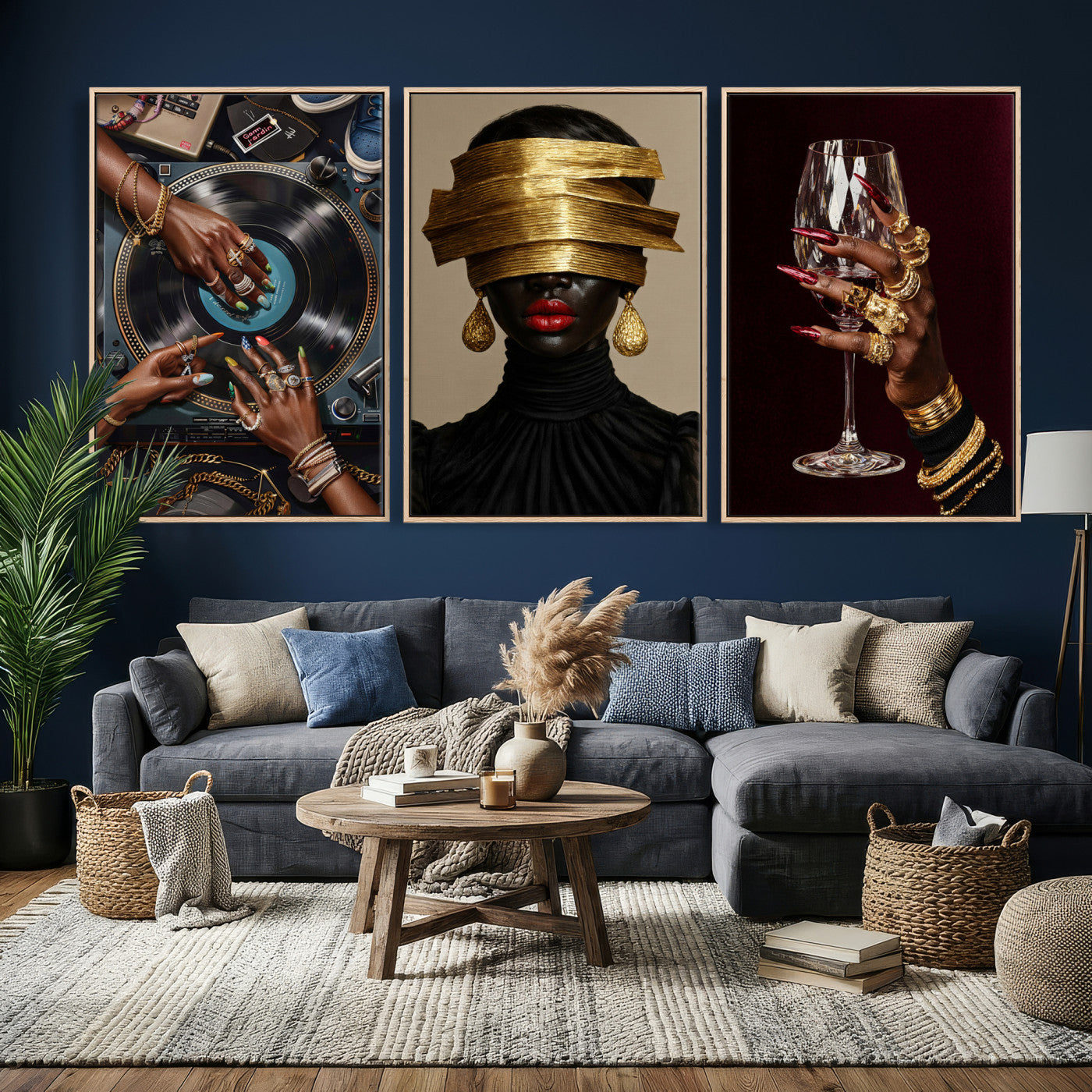 Luxury Fashion Wall Art Canvas Print Set of 3, Gold Jewelry