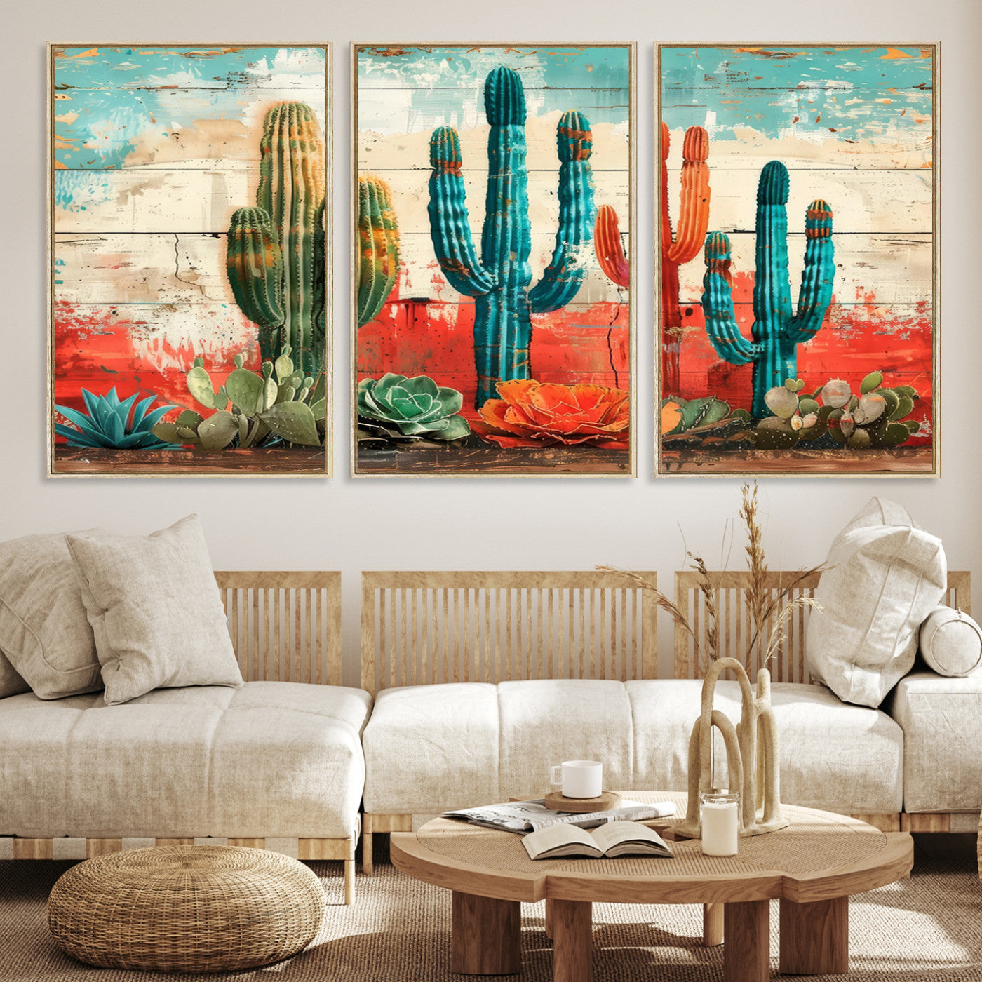 Colorful Cacti Wall Art – Framed Vibrant Succulent Canvas