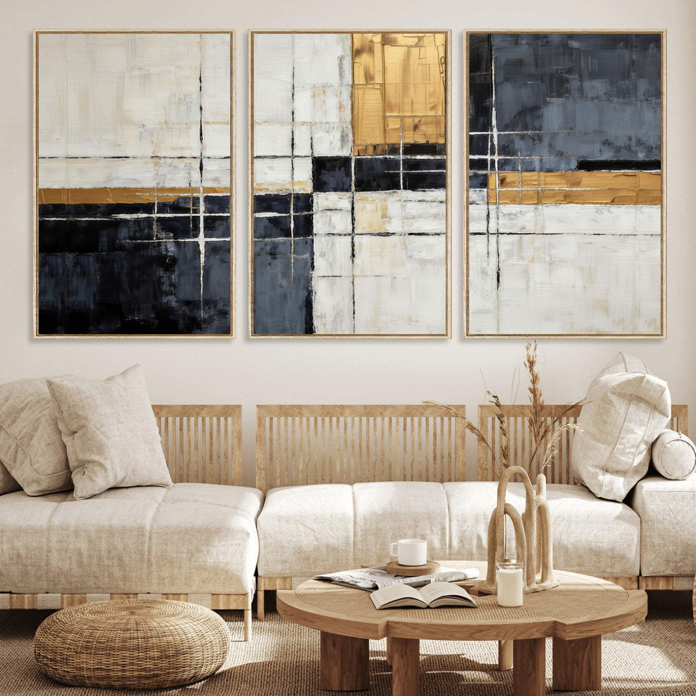 Gold Abstract Wall Art Canvas Print, Modern Luxury Geometric