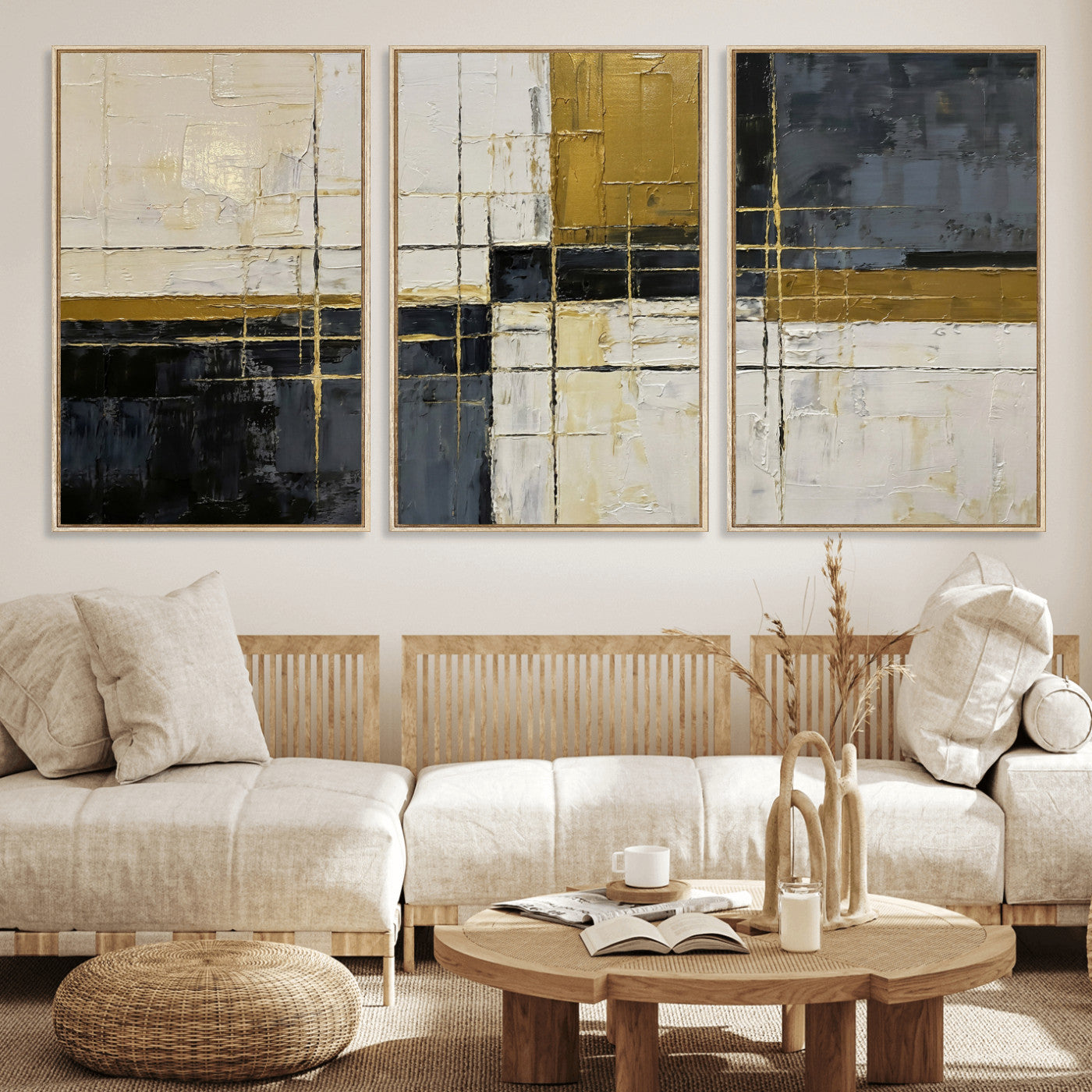 Abstract Gold and Black Wall Art Canvas Print – Modern