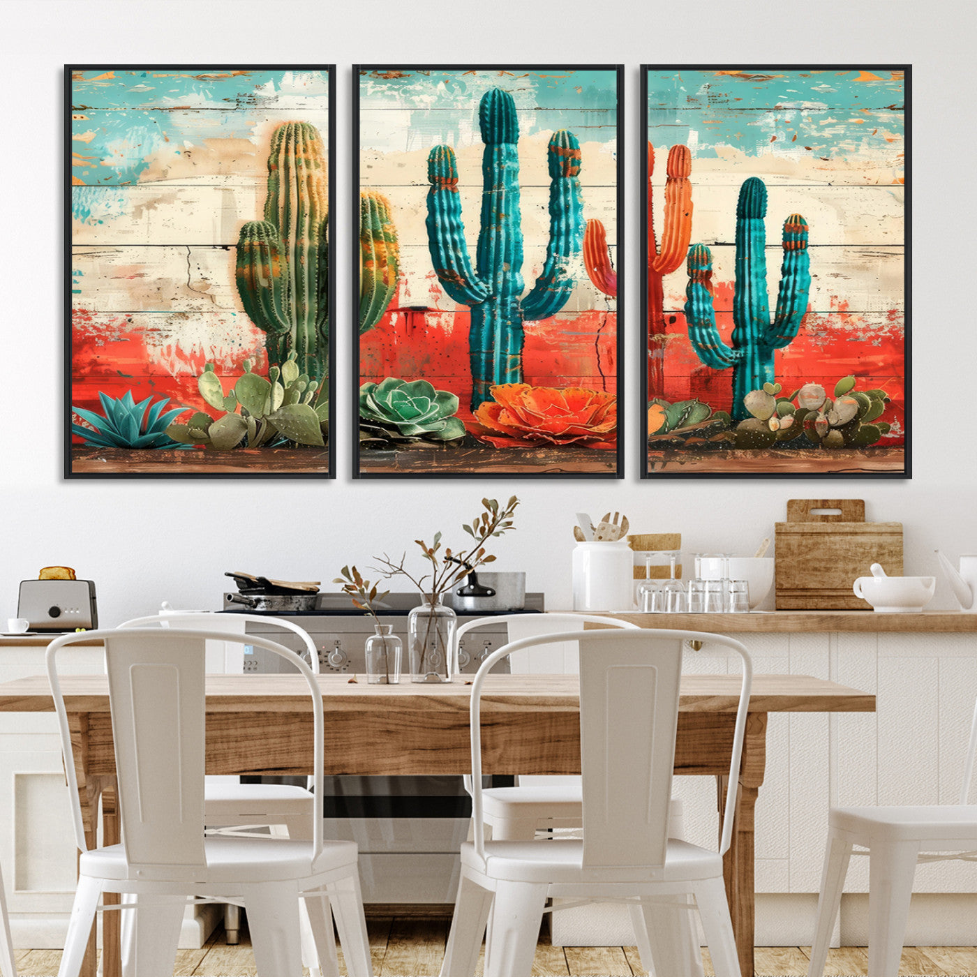 Colorful Cacti Wall Art – Framed Vibrant Succulent Canvas