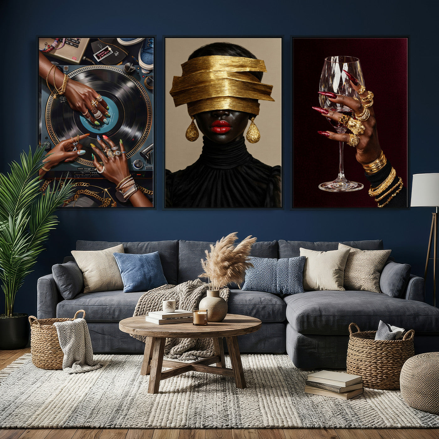 Luxury Fashion Wall Art Canvas Print Set of 3, Gold Jewelry