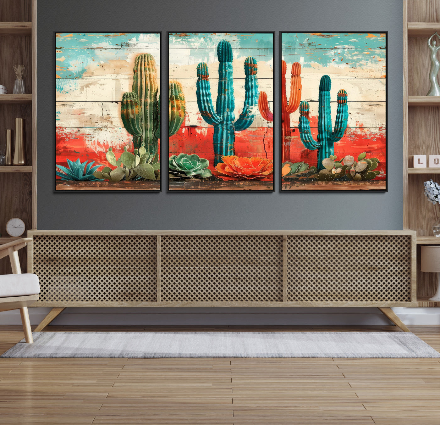 Colorful Cacti Wall Art – Framed Vibrant Succulent Canvas