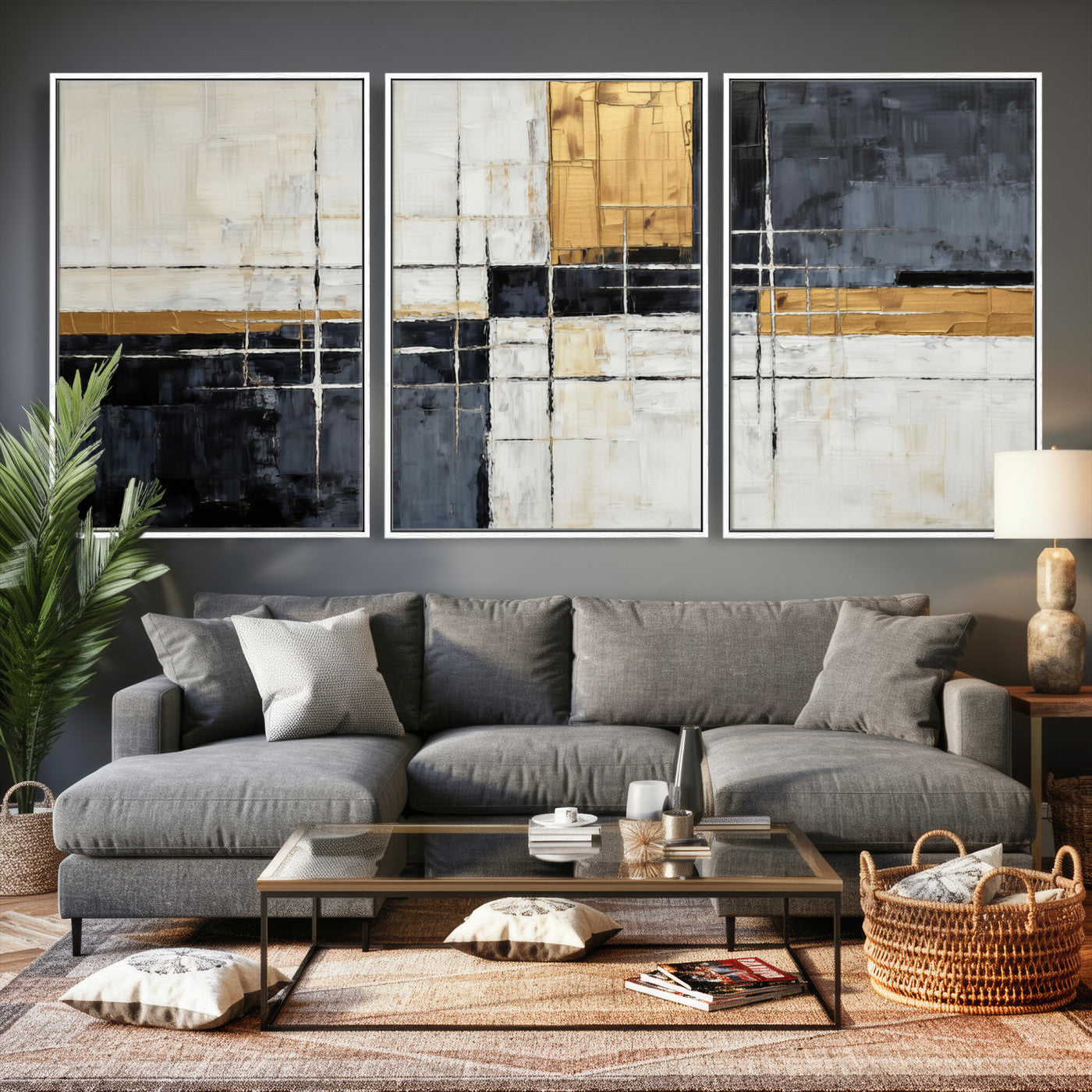 Gold Abstract Wall Art Canvas Print, Modern Luxury Geometric